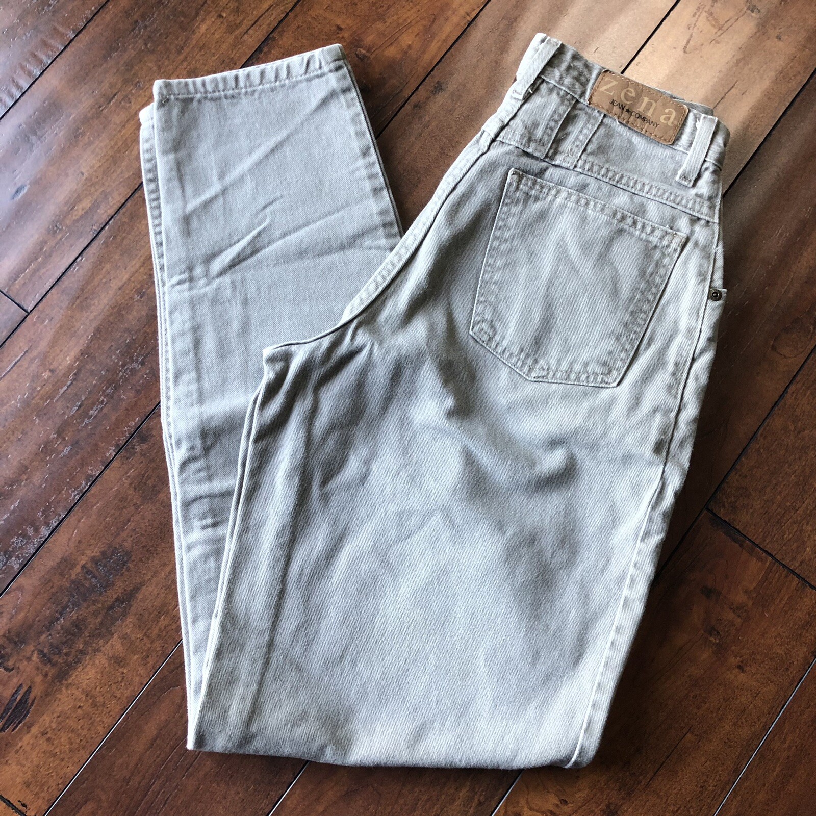 Vintage Zena Mom Jeans Size 8T Faded Green High Rise Tapered Pockets 27×32