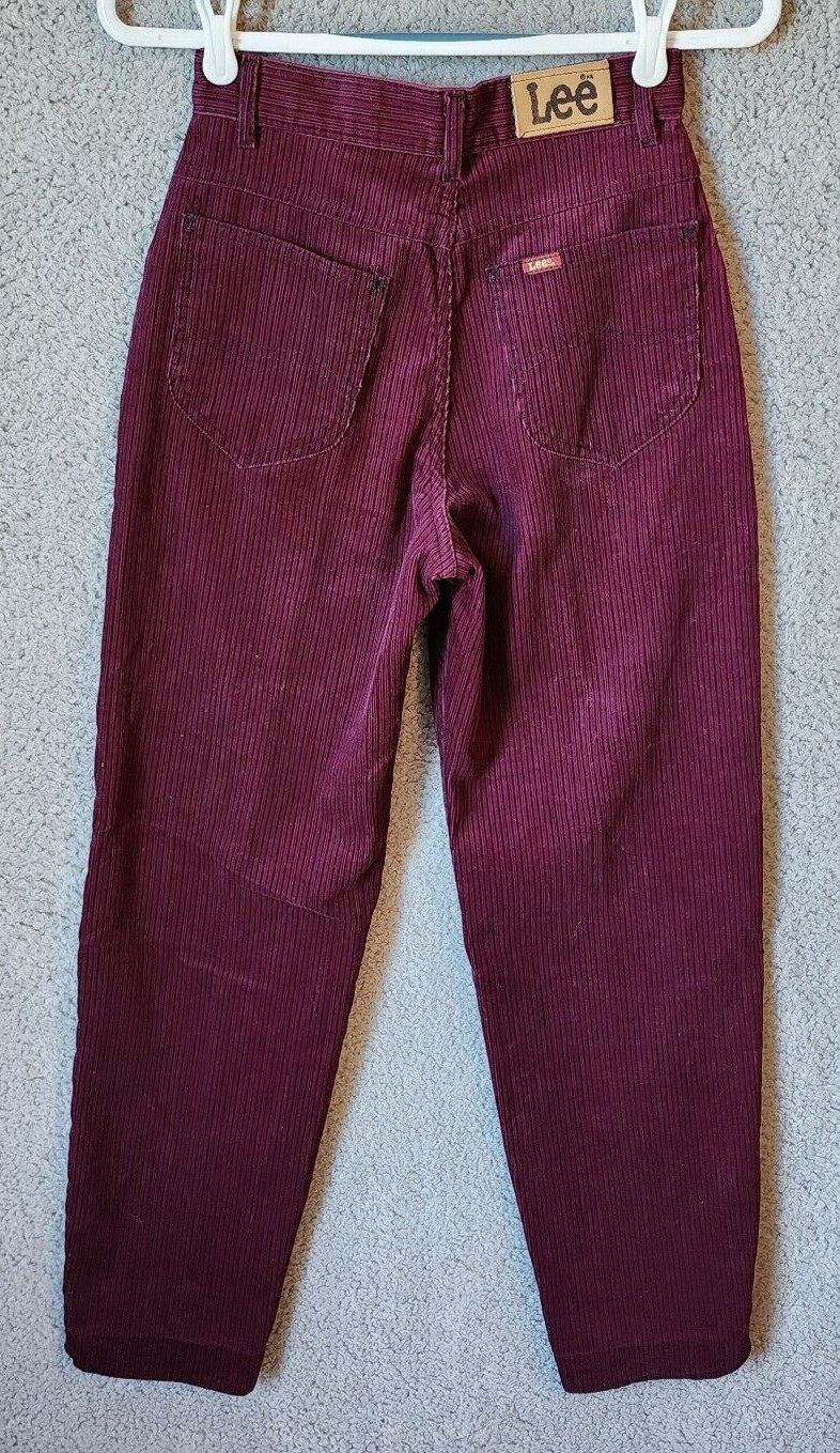 Vtg 70s Lee Women’s High Waisted Velvet Straight Jeans Pants Burgundy Striped 12