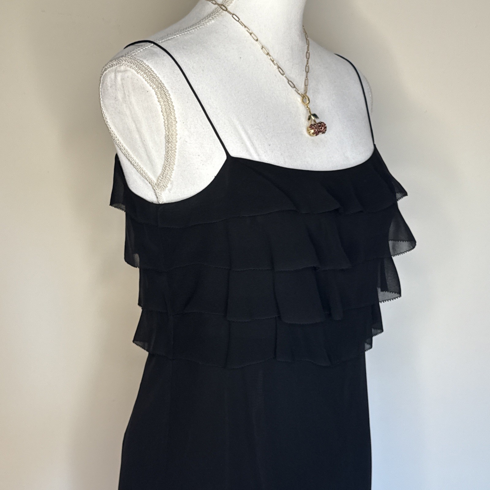Ann Taylor Loft Black Silk Sleeveless Ruffle Bias Cut Lined Cocktail Dress SZ 4