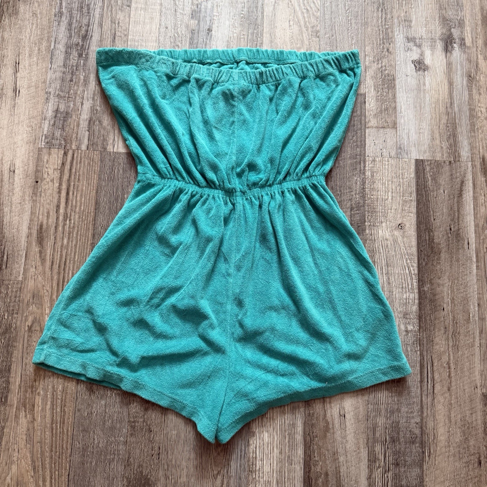 VTG 70s Beached Sears Terrycloth Strapless Teal Romper Jumpsuit (Size M) Rare