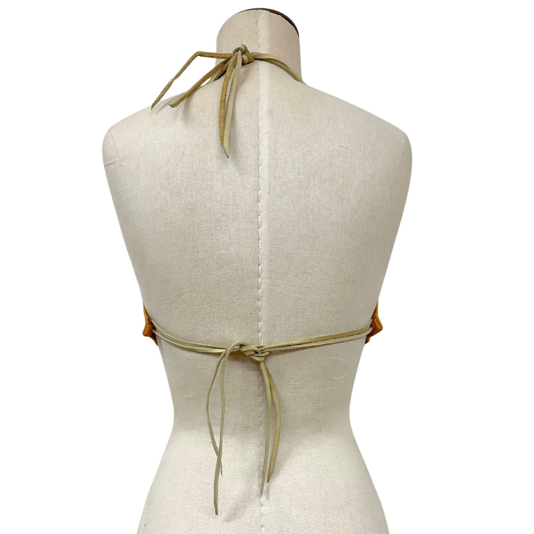 Vintage 1970s Orange Leather Woodstock Hippie Bra Top