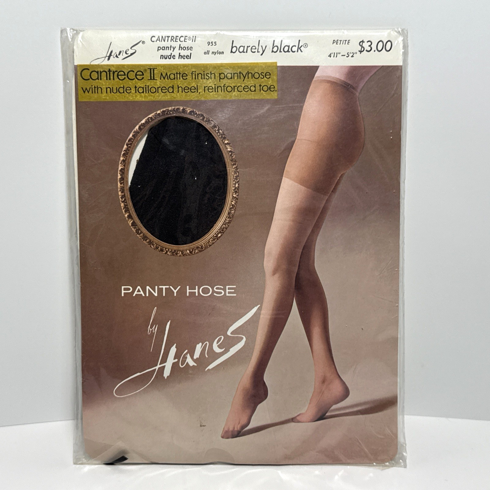 Vtg Hanes Cantrece II Matte Finish Nylon Pantyhose Petite Barely Black Style 955