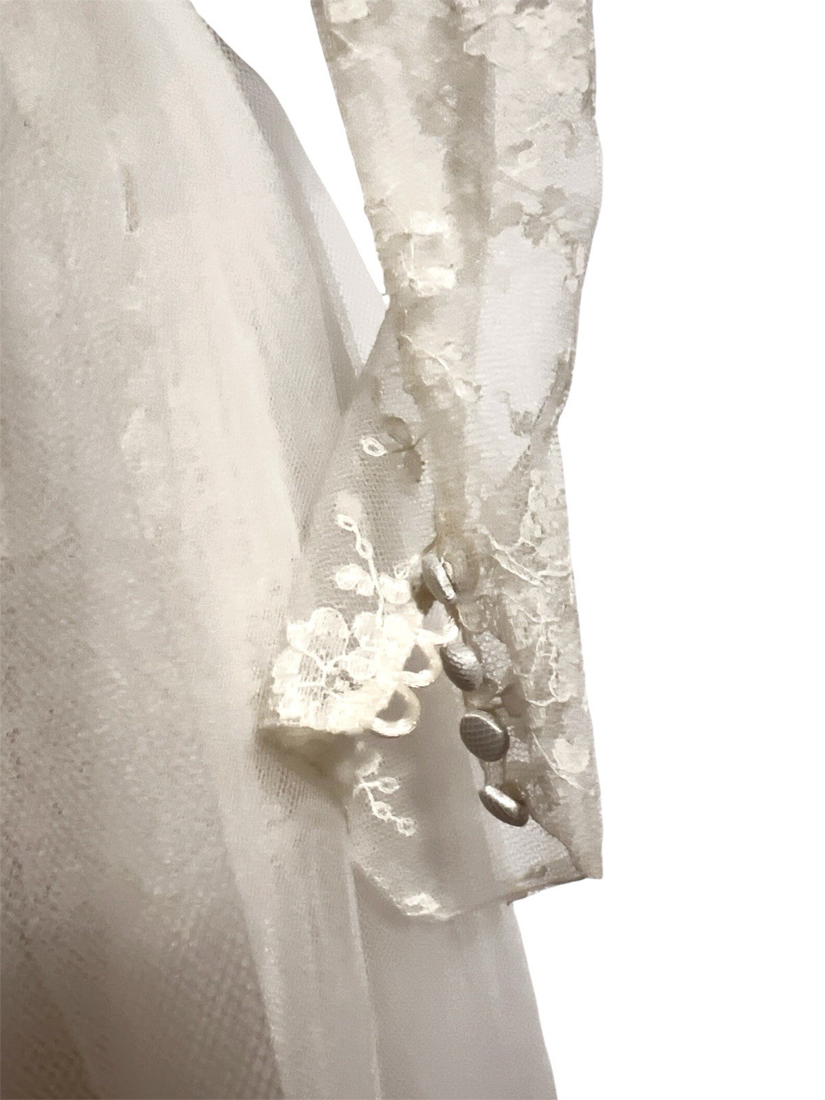VTG 1950s 60s Lace Tea Length Wedding Dress XS Audrey Hepburn Modest MCM Bride