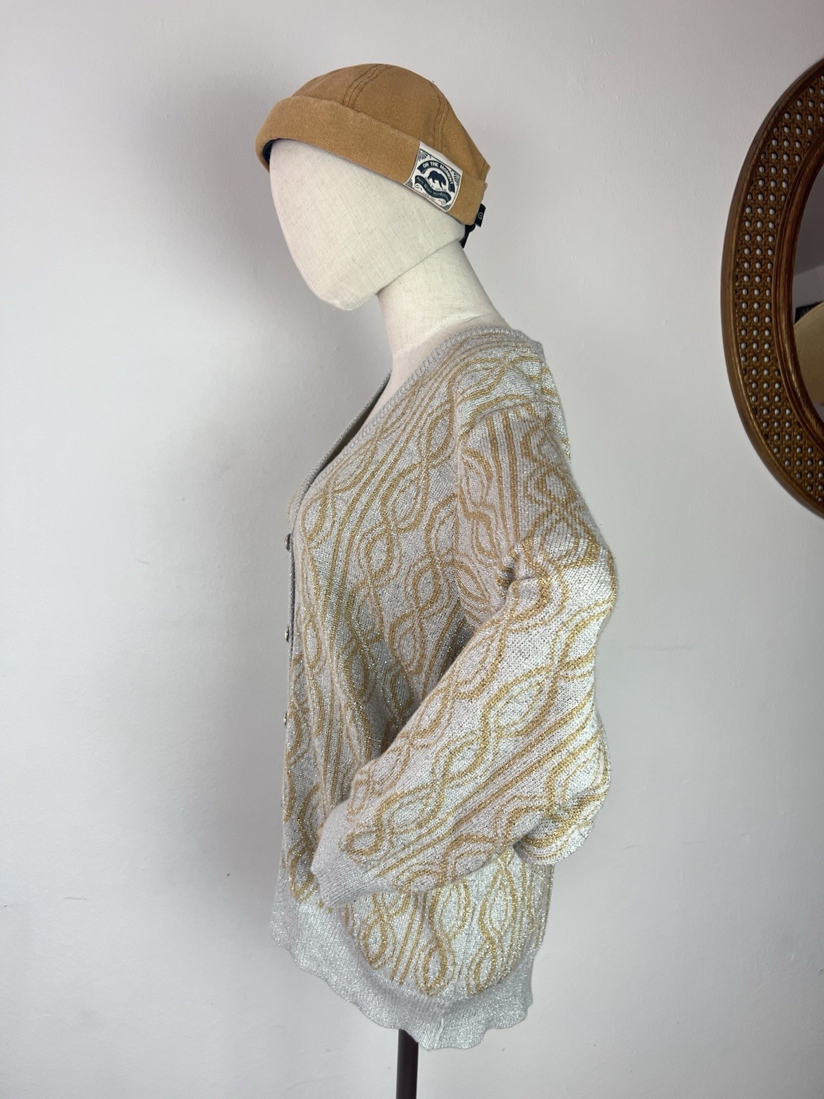 LILLY Of CALIFORNIA 80’s Vintage Women’s Silver & Gold Lurex Cardigan Sweater XL