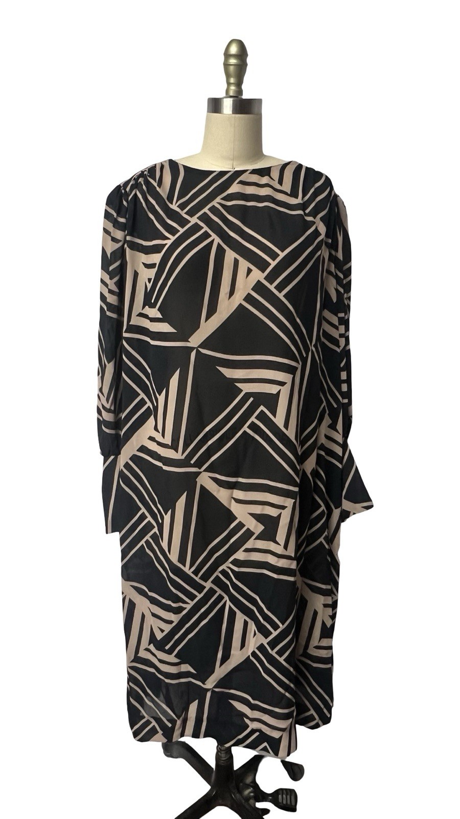 Vintage 1980s Retro Abstract Sheer Polyester Secretary Tent Dress SZ L / XL