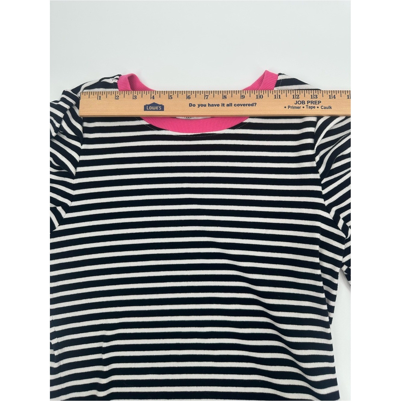 Rebecca Minkoff Ribbed Striped Puff Sleeve Top Large Black White Pink Cotton Str