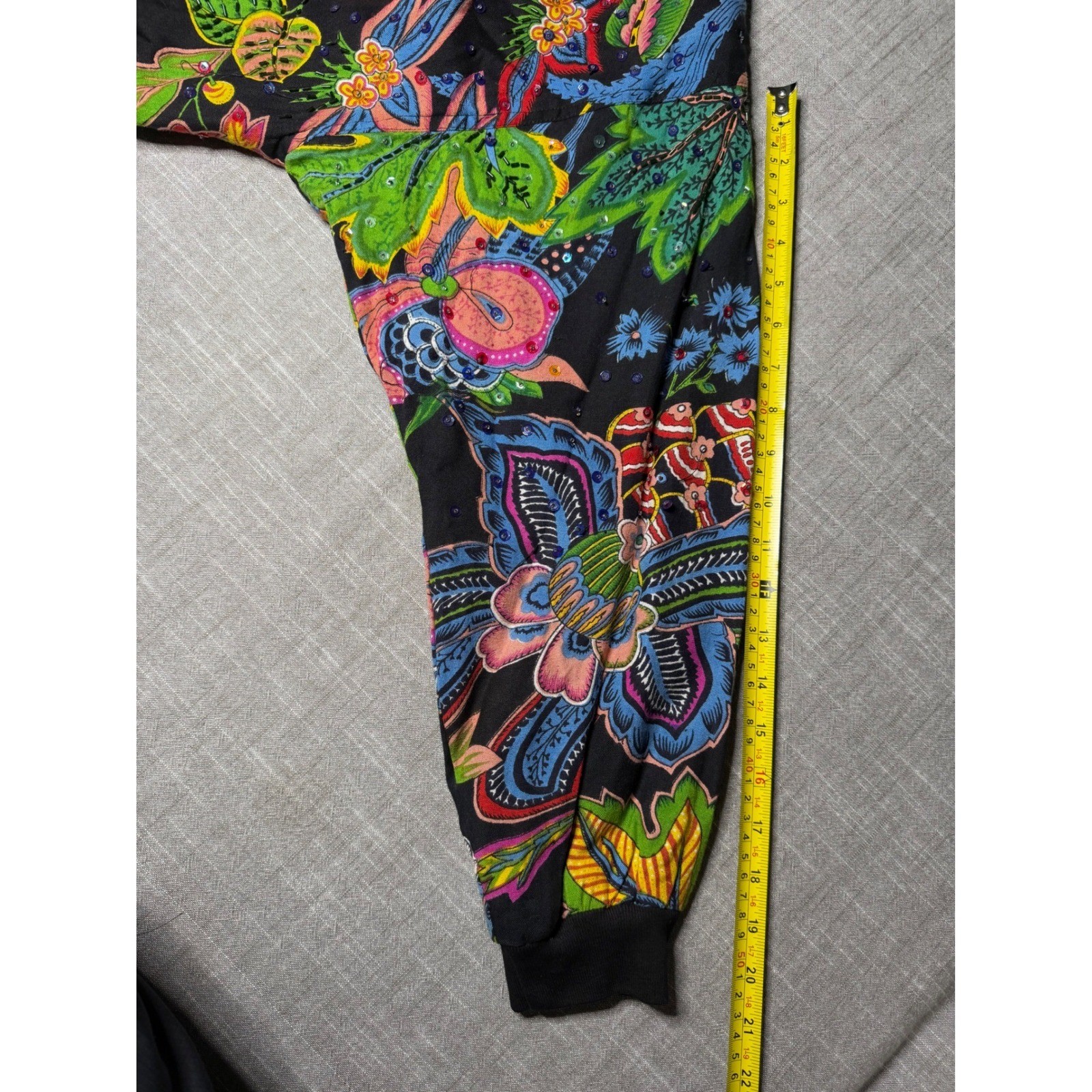 Speed Limit MPH Vintage Floral Sequin Beaded Crop Bomber Jacket Black Medium