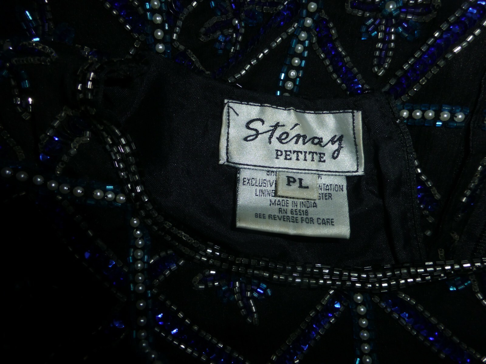 Vtg Royal Blue SEQUIN Beads Pearl Embroidered SILK Evening Party Top Blouse PL