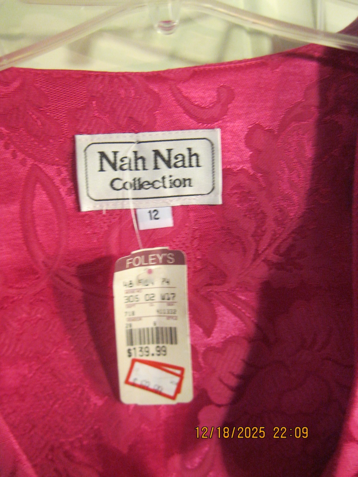 Vtg 80s Fuchsia Brocade Dress Suit Embroidered Rhinestones Retro Sz 12-NWT
