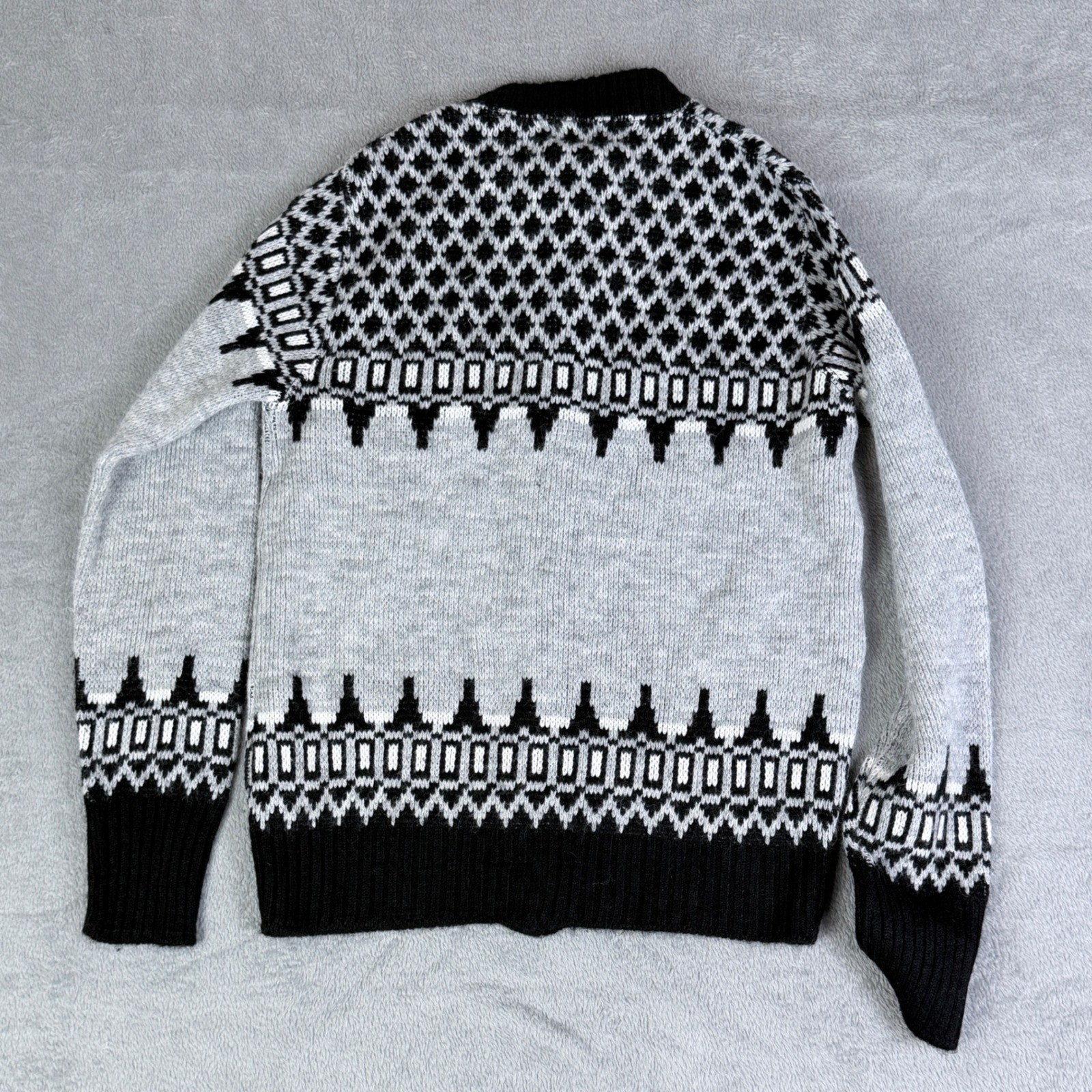 Robert Bruce Paul Mage Scandinavian Fair Isle Cardigan Gray Black WPL 9483 Vinta