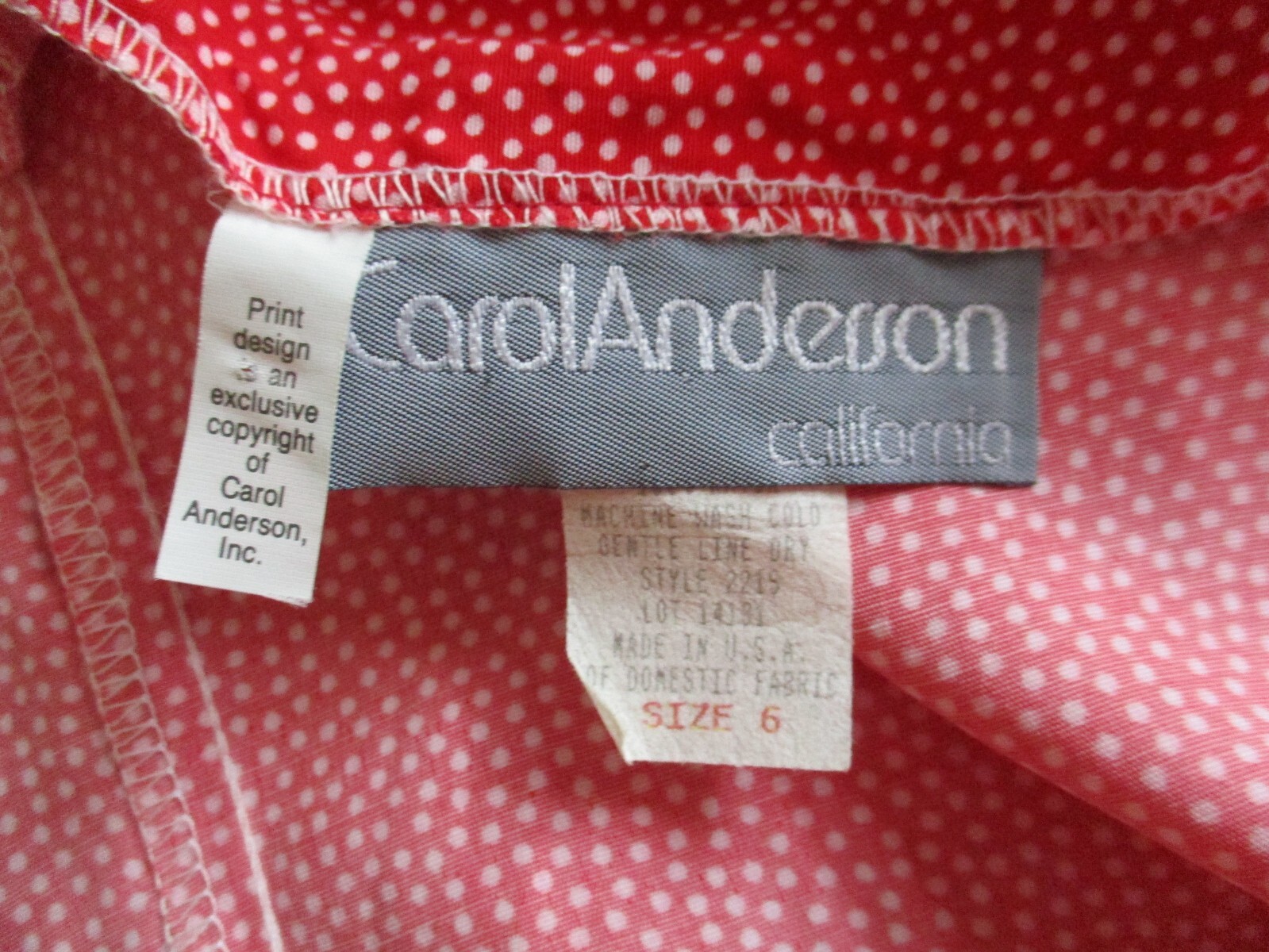 Vintage 90s Carol Anderson Maxi Dress S/M Women Red White Dot Rayon Crossback