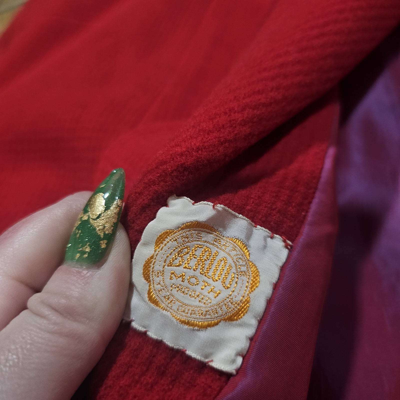 Vintage 50s Coat Jaunty Juniors Berlou Moth Proofed Red Black Oversized Wool