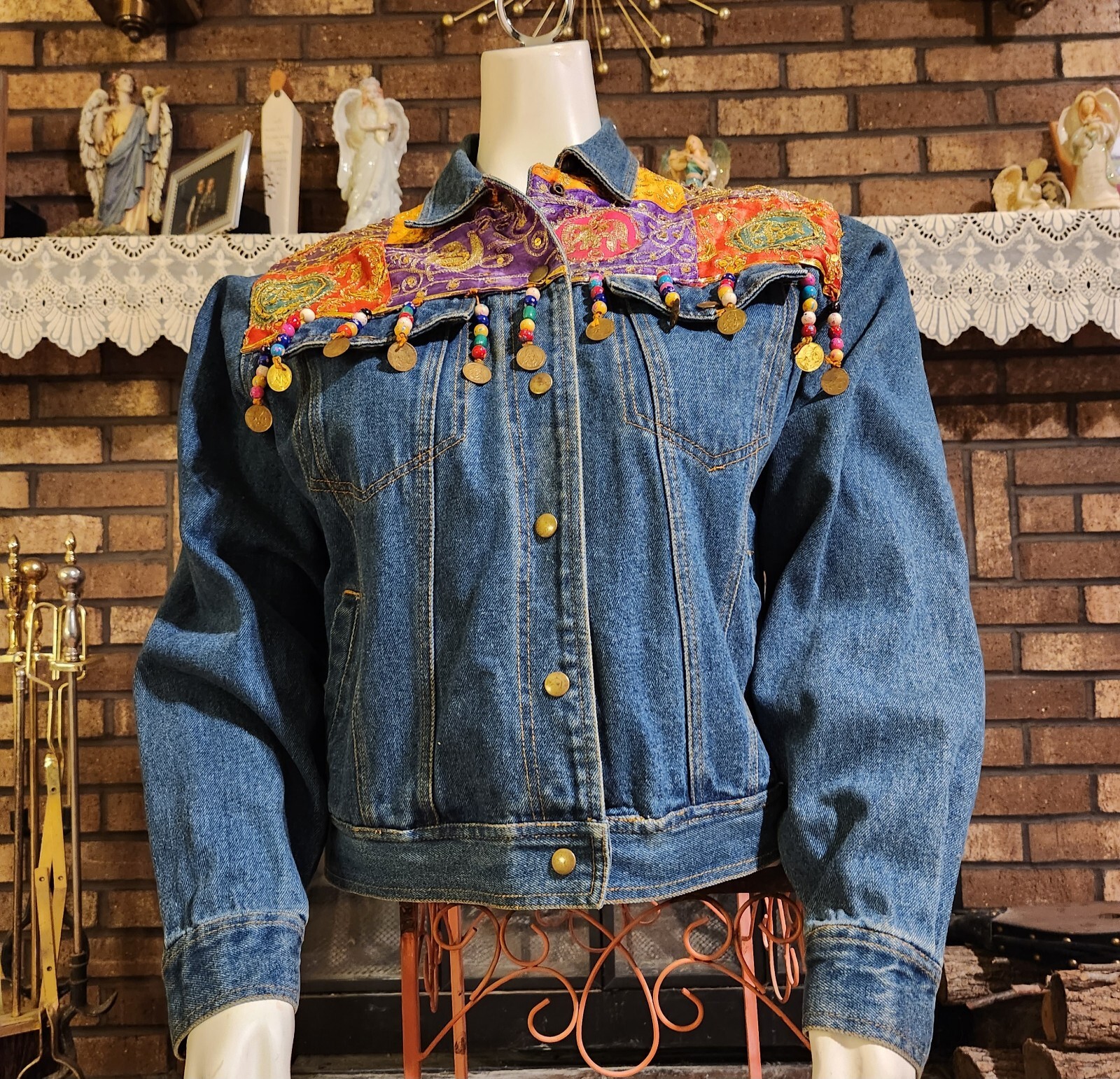 Passports of Pier 1 Imports 80’s/90’s Boho Jean Jacket Sequins Beading Size L