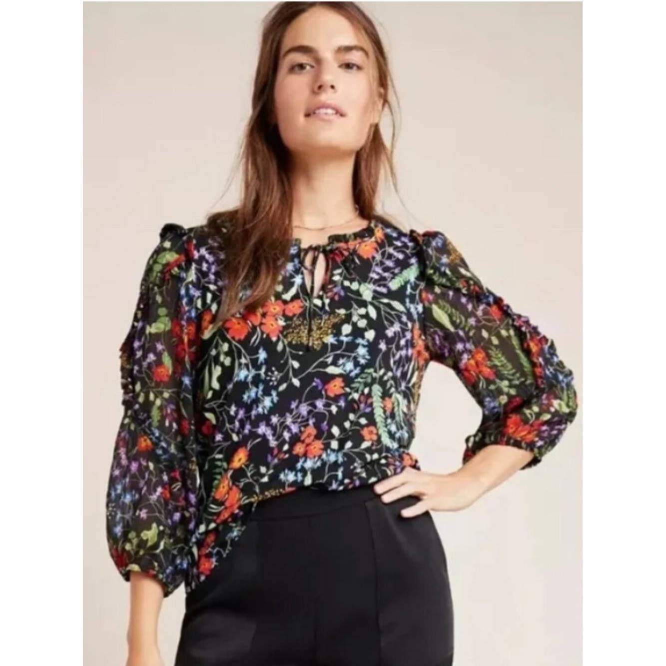 Maeve by Anthropologie Floral Peasant Blouse Size S Boho Feminine Cottagecore