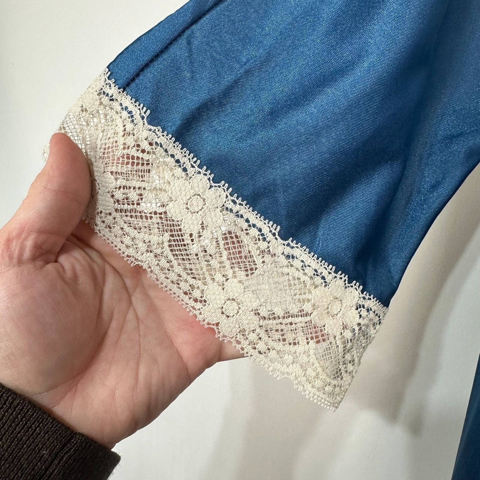 Vintage 60s Nylon Lace Robe-Aqua Blue Sears Nylon RN 16005 Petite Small NO TIE