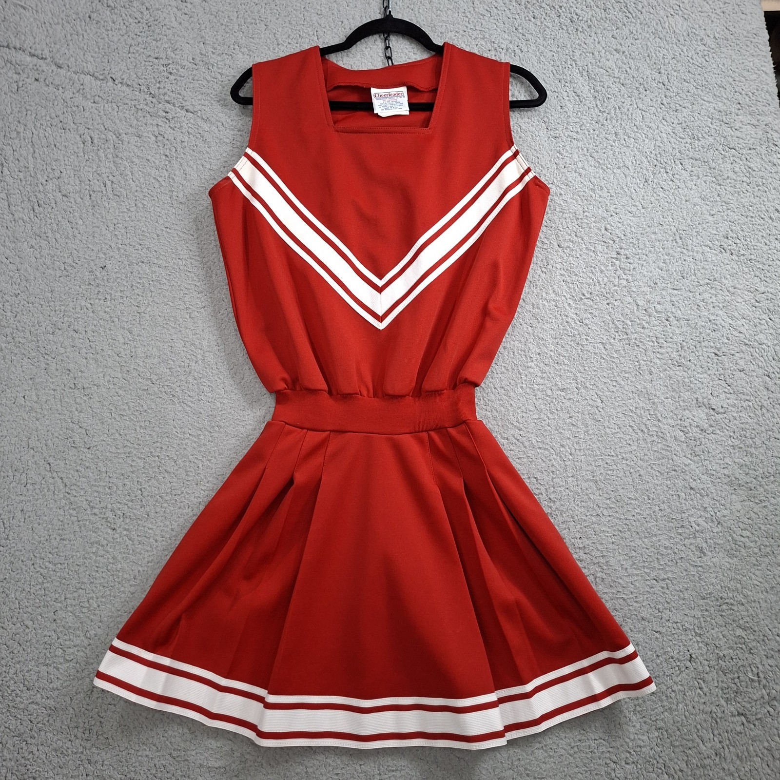 Vtg 60s 70s Cheerleading Dress 38R/9 Cosplay Majorette Red White Chevron Unlined