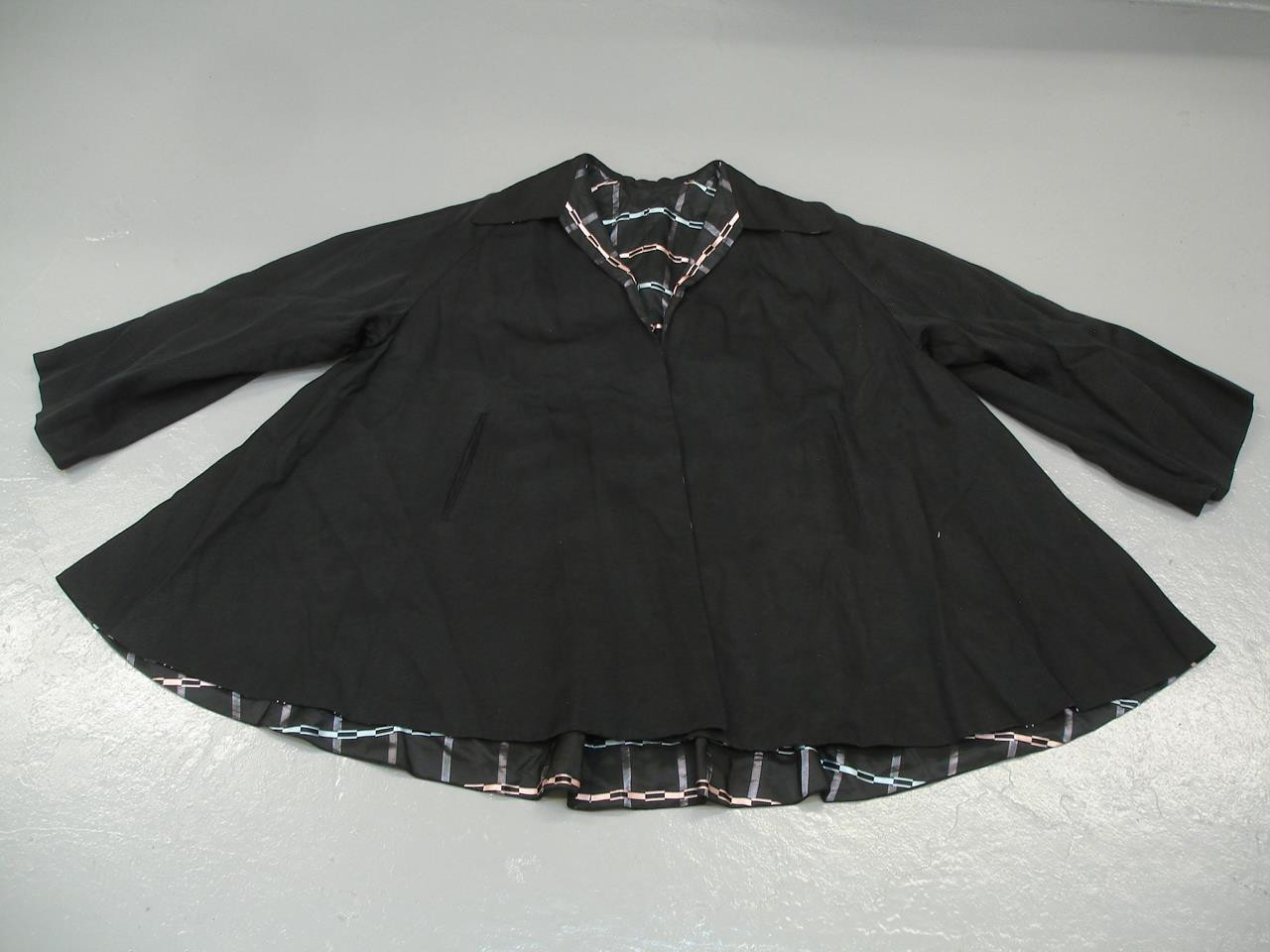 Women’s XL 1X 2X Vtg 1940’s Black Reversible Opera Cape Jacket Coat Silk Taffeta