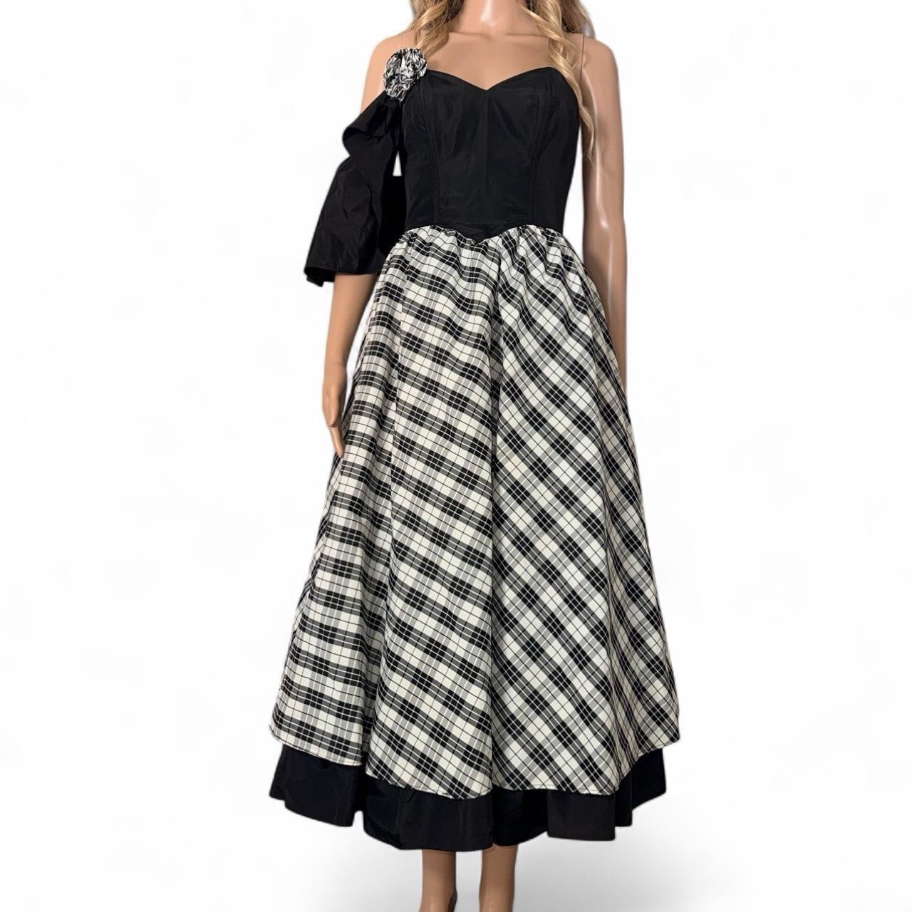 Vintage 1980’s Gunne Sax by Jessica McClintock Black & White Plaid Dress – Sz 3
