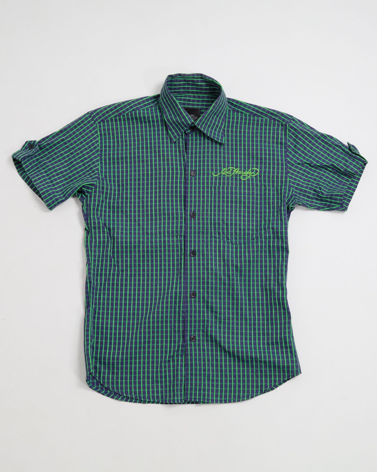 W’ 00s Ed Hardy by Christian Audigier Short Sleeve Checked Shirt 42