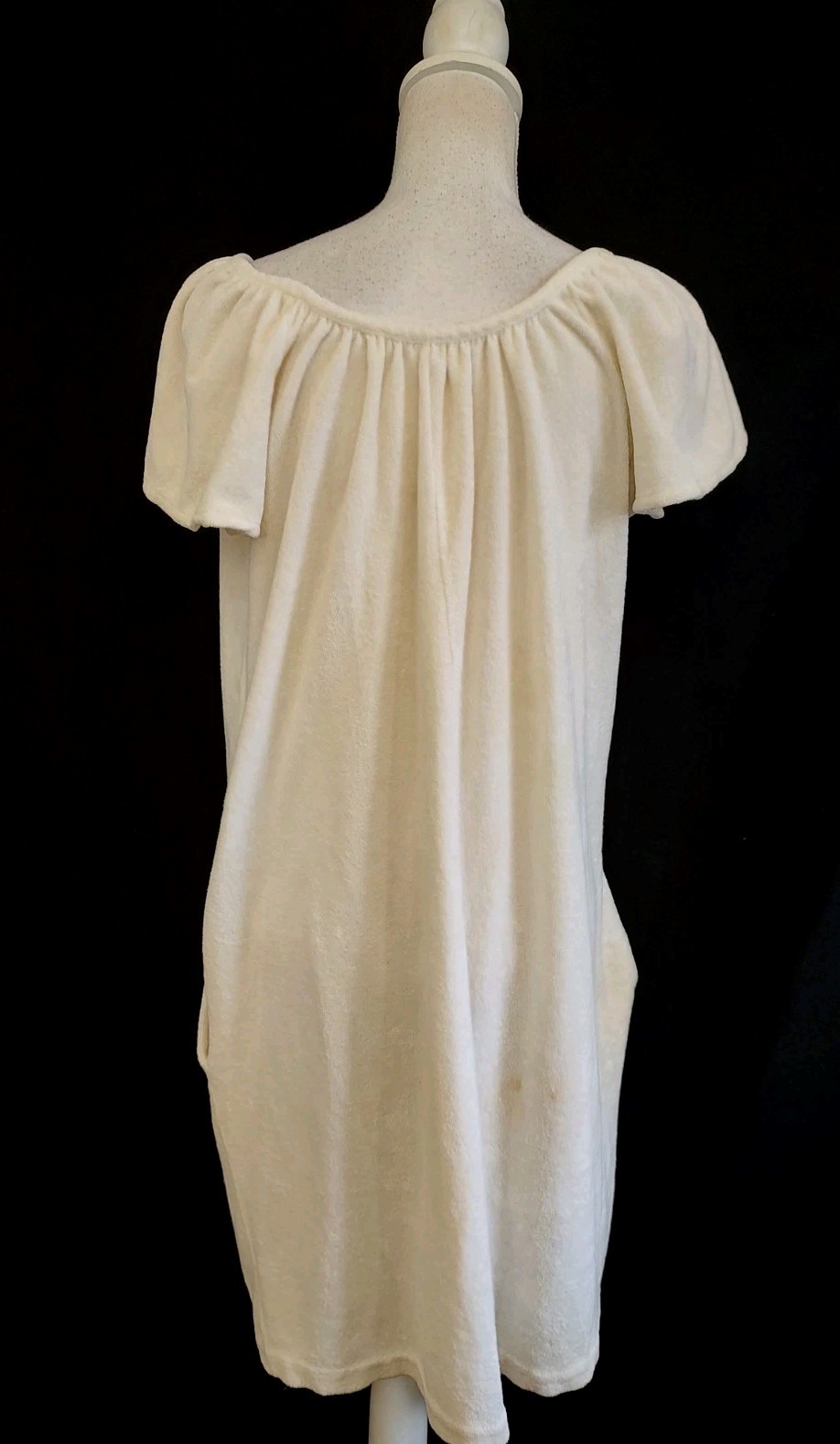 80’s Vintage House Dress Coverup Day Casual Style Terrycloth White Blue Pink S/M