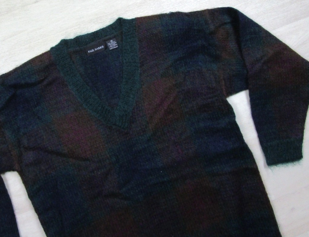 Vintage 90s Paul Harris Mohair Blend Sweater Women’s (M) Shoulder Pads Plaid