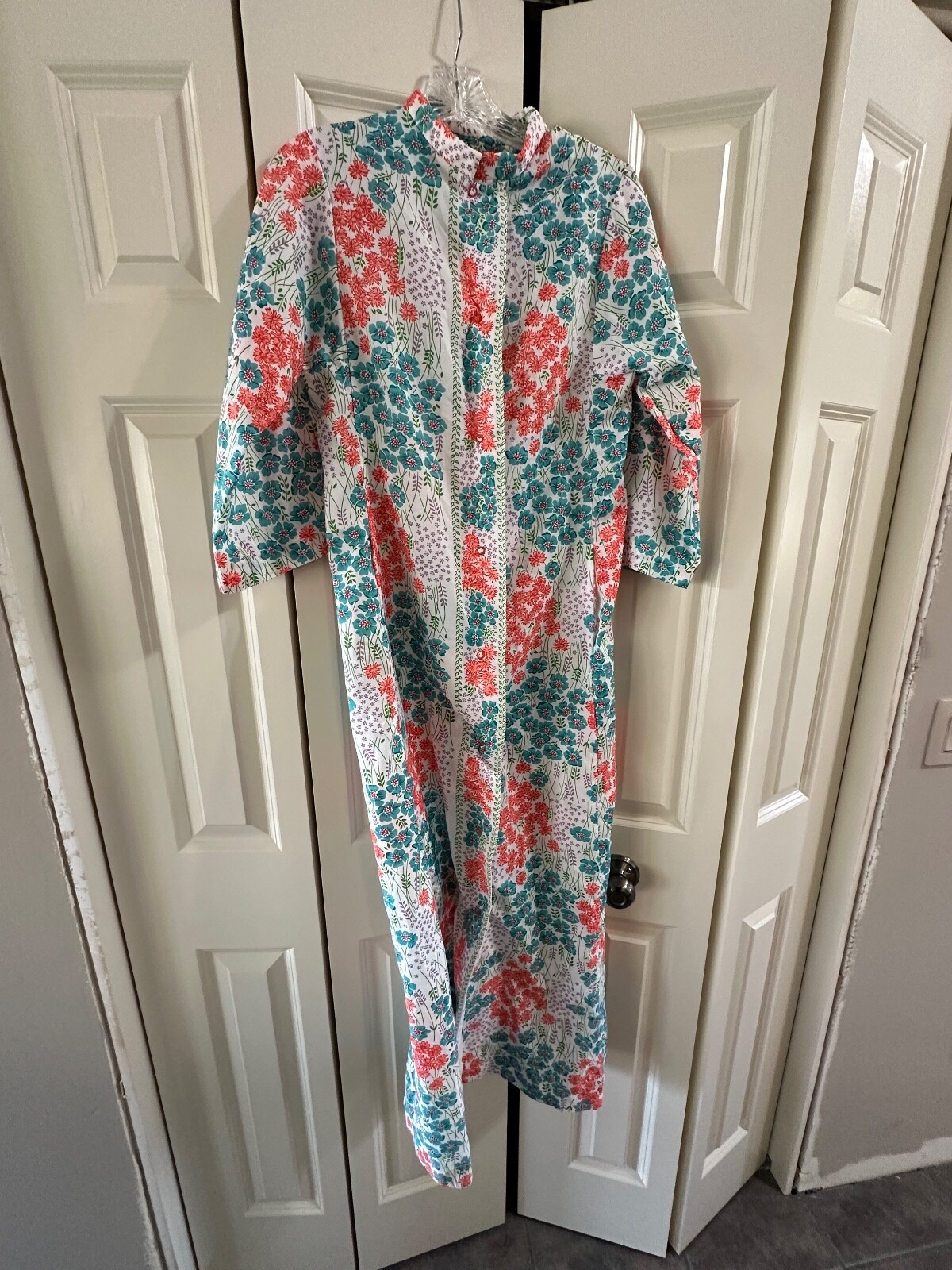 VTG EVELYN PEARSON WOMENS XS FLORAL HOUSE COAT DRESS LOUNGE CLASSIC