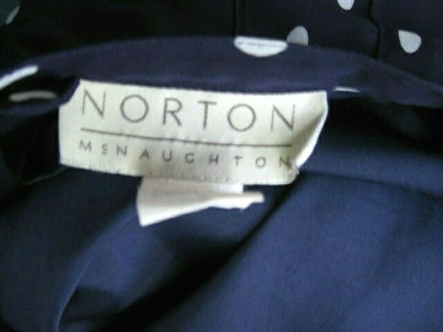 VINTAGE NAVY BLUE/WHITE POLKA DOT LINED PLEATED SKIRT – NORTON MCNAUGHTON – 18