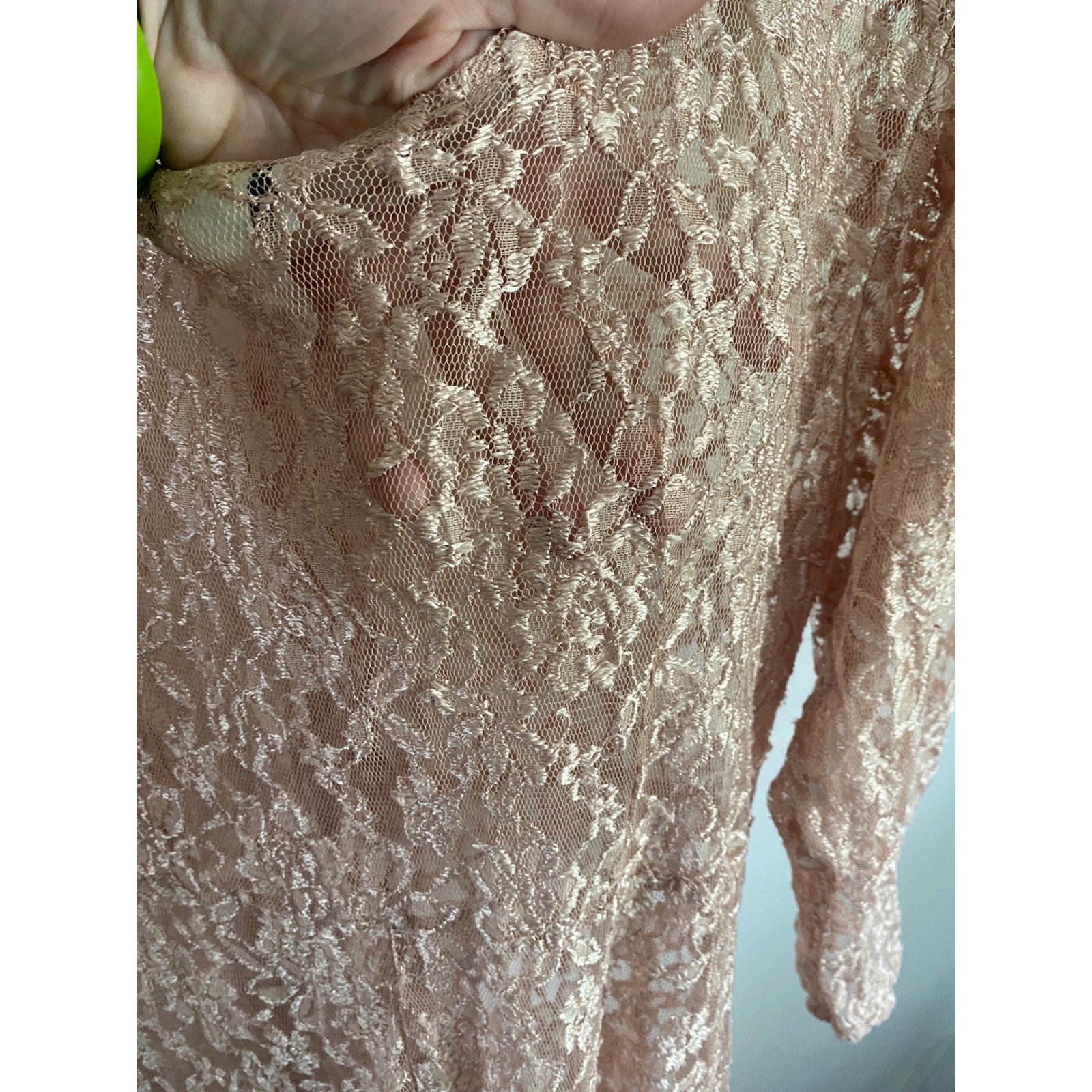 La Chic Vintage Pink Lace Midi Dress Sheer Button Front Rose Buttons USA