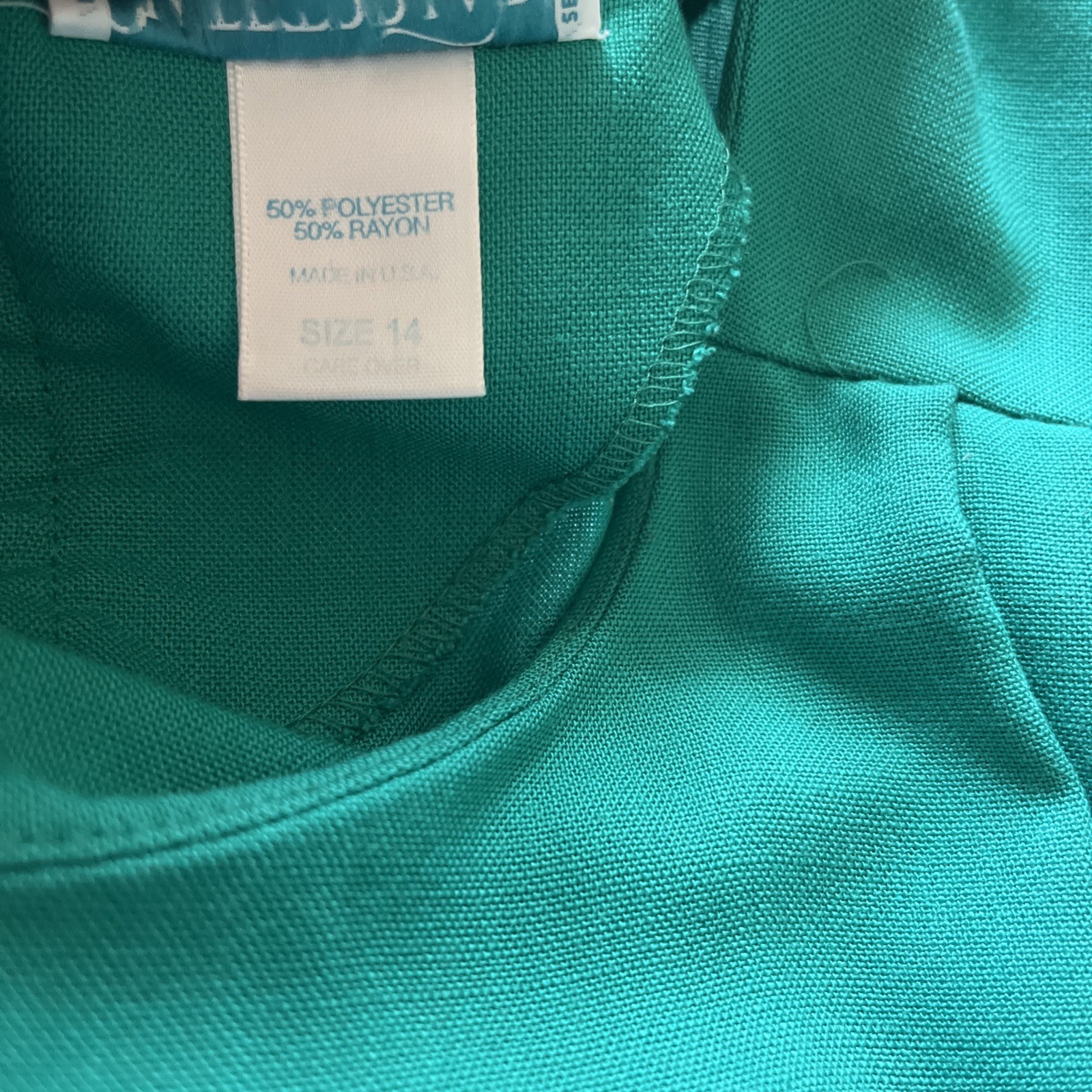 Vintage 80’s Sweetbriar Short Sleeve Green Dress Size 14 Round Neck Poly Blend