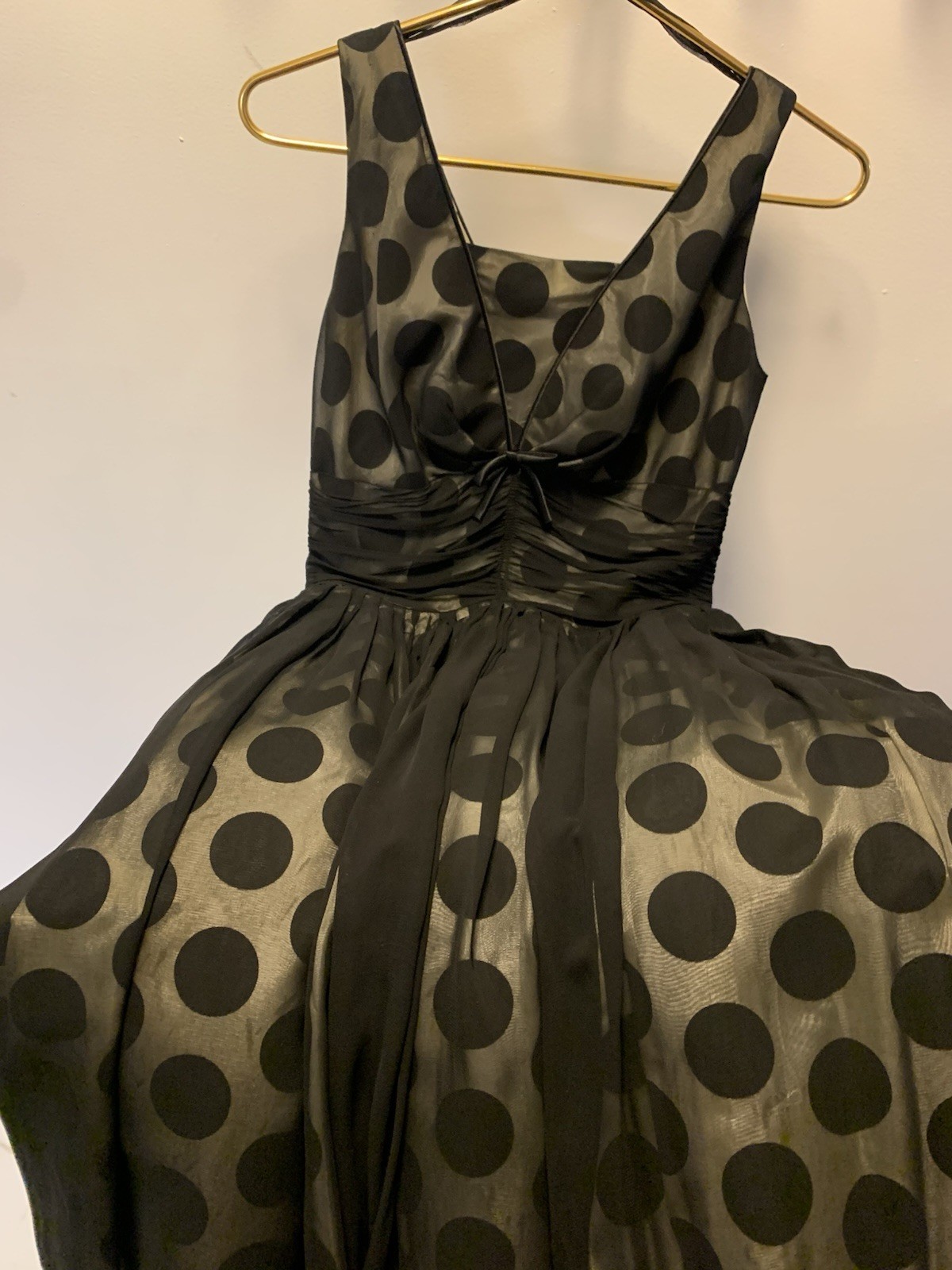 Vintage 1950’s Polka Dot Evening Gown Cocktail Black XS 32 X 24