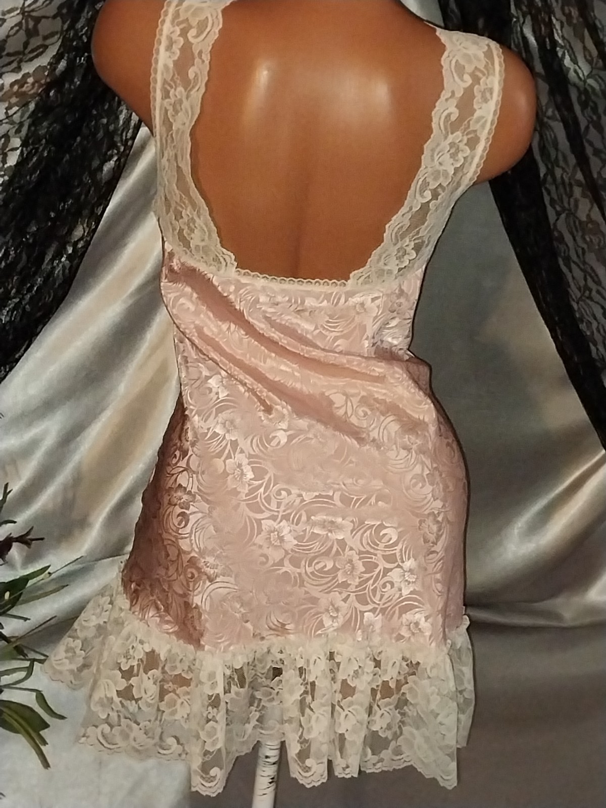 VTG SATIN Coquette Shabby Chic Romantic Hippie Gypsy Boho Slip Dress Babydoll M