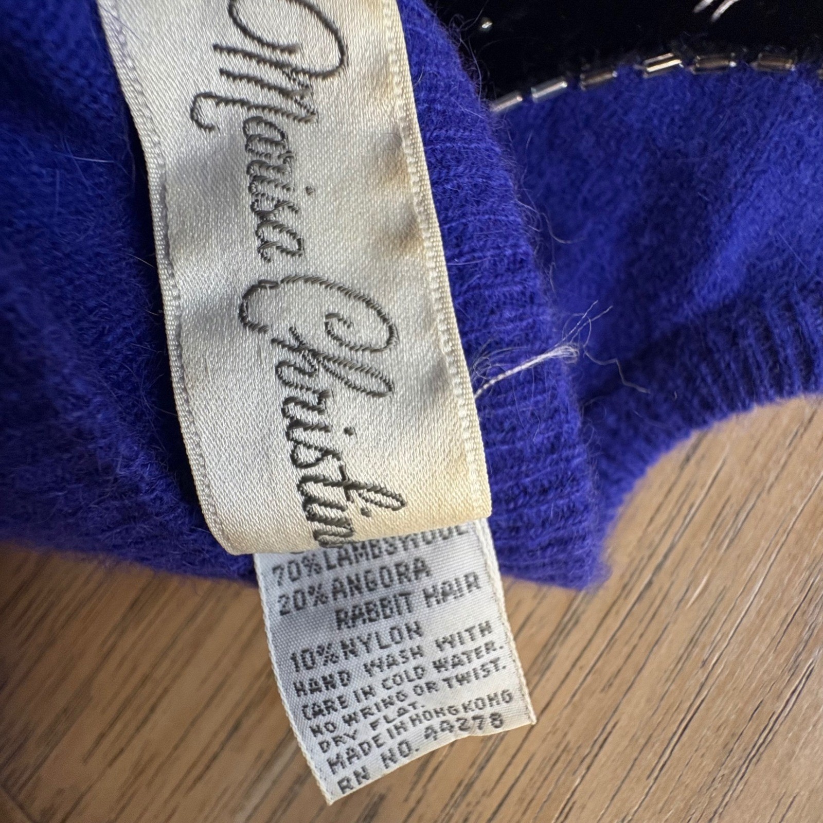 VTG Marisa Christina Y2K Blue-Purple Angora/Wool Blend Velvet Bow Sweater Sz MED