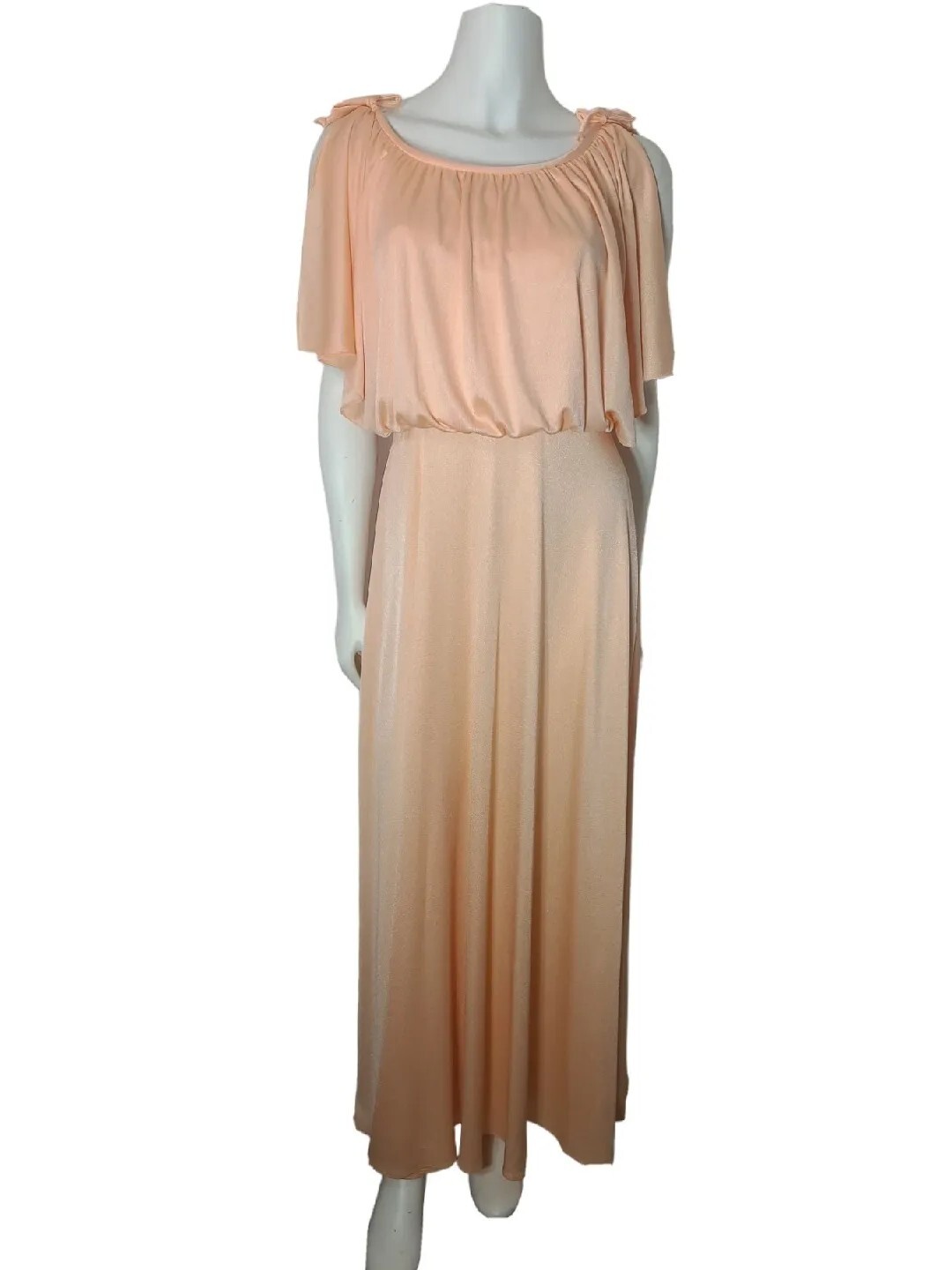 Vintage 70s Grecian Maxi Dress Womens 11/12 Draped Apricot Peach Cottage EASTER