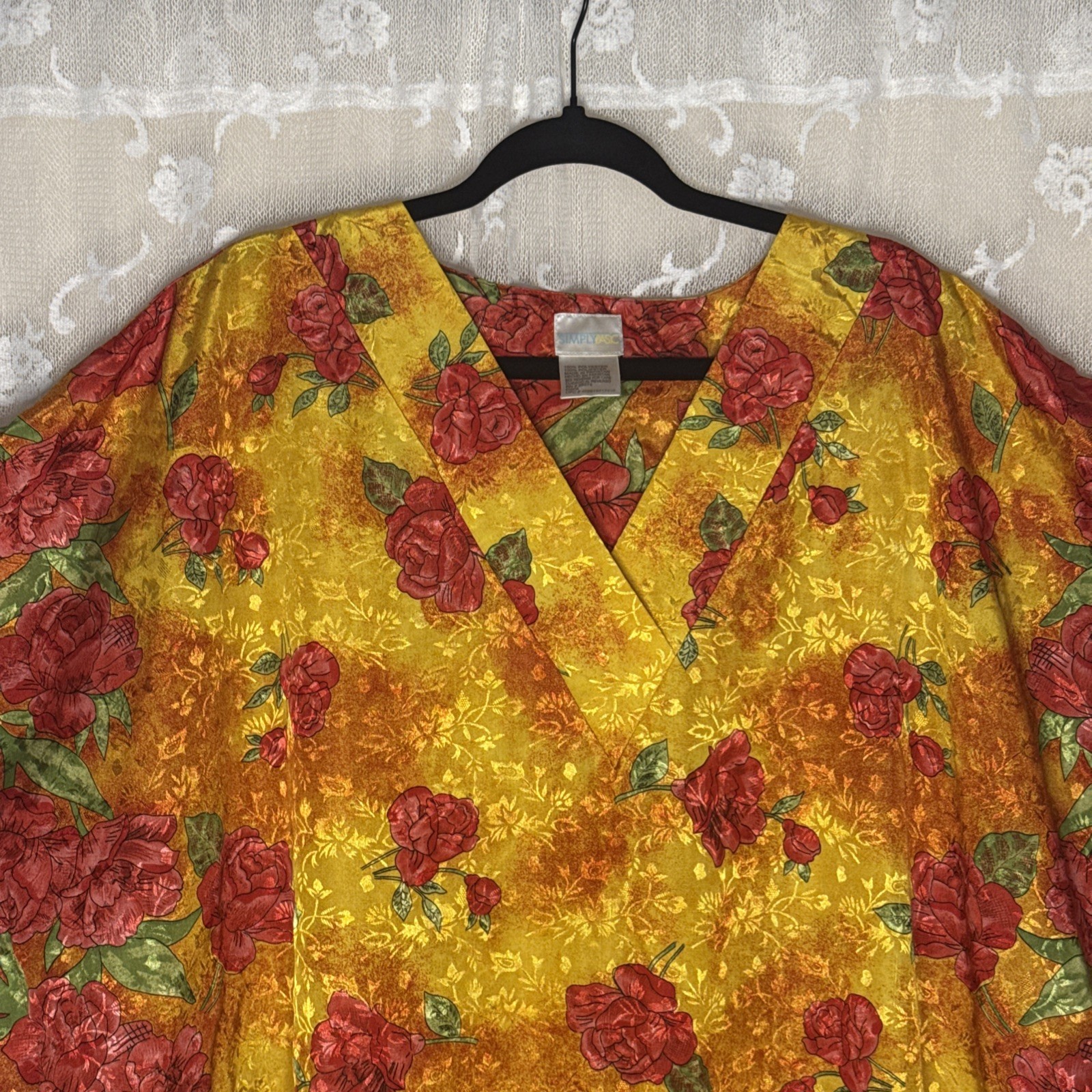 Vintage Simply Basic Multicolor Floral Jacquard One Size Pockets Muumuu Caftan