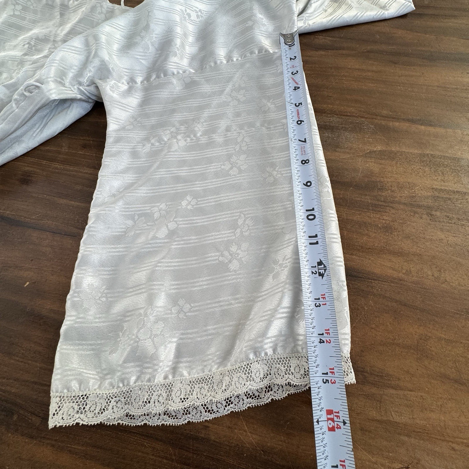 Vtg Christian Dior Night Robe Womens 34 Inch Light Gray Striped Lingerie Lounge
