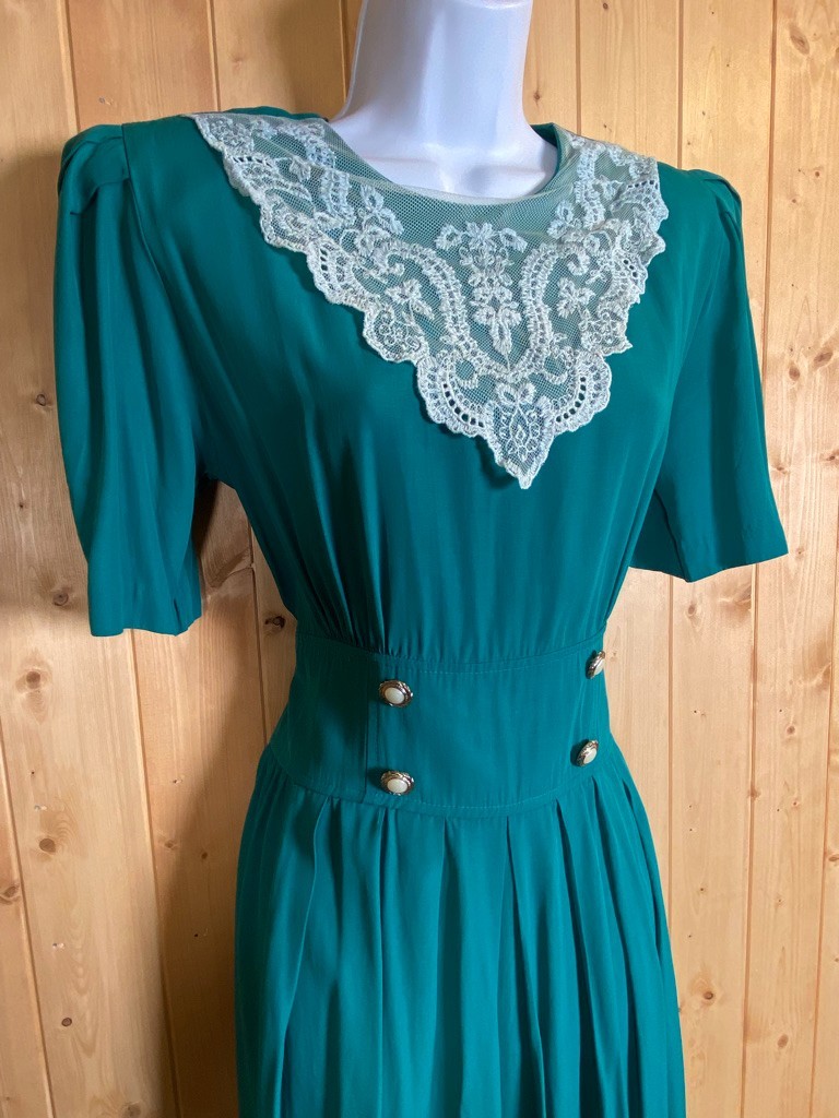 Vintage Lace Bib Collar Modest A-line Dress Tea Party Governess Victorian S/M