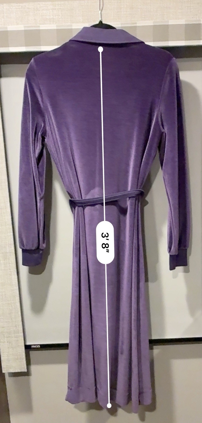 Vtg 70s Lilac Purple Velour Velvet Dress Long Sleeve Size M Midi