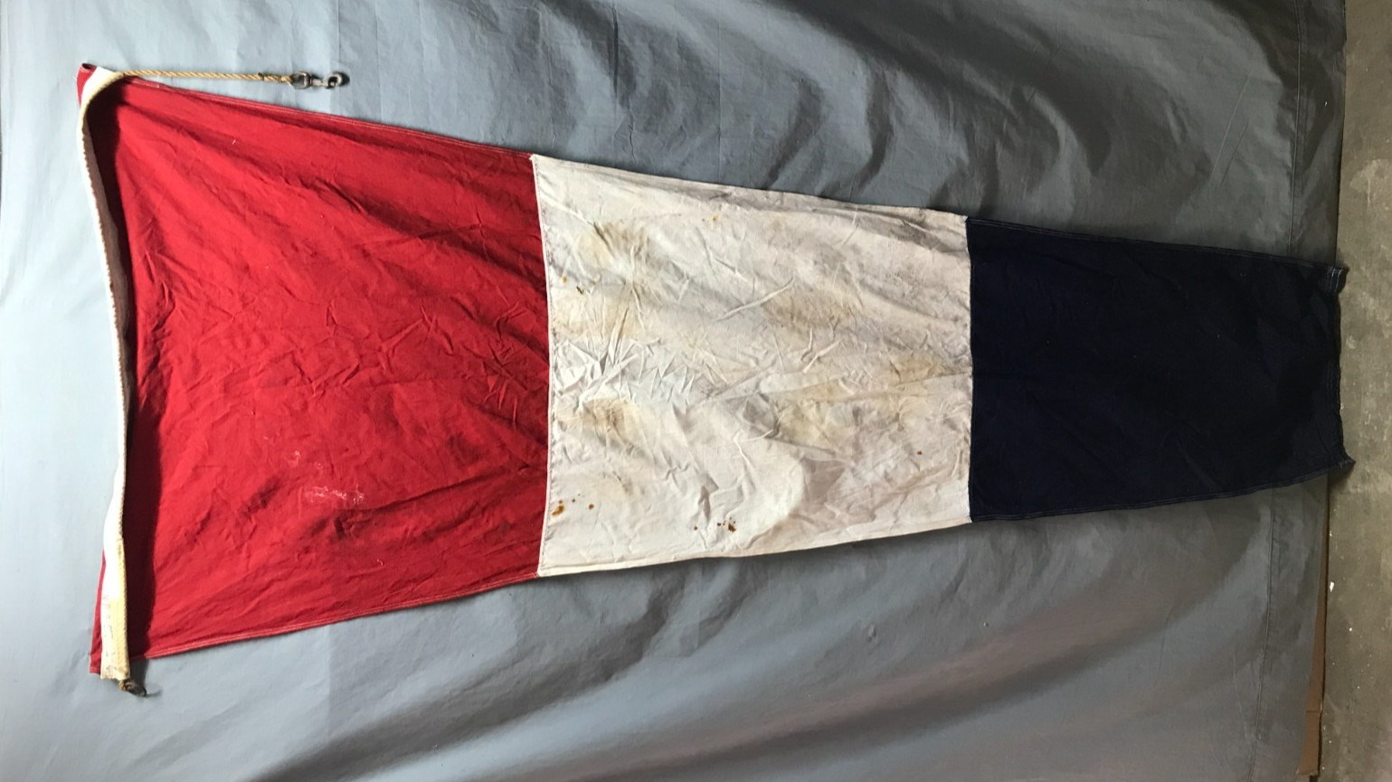 Vintage 90″ 1930s Red White & Blue Nautical Sailboat Old Flag 698-25B