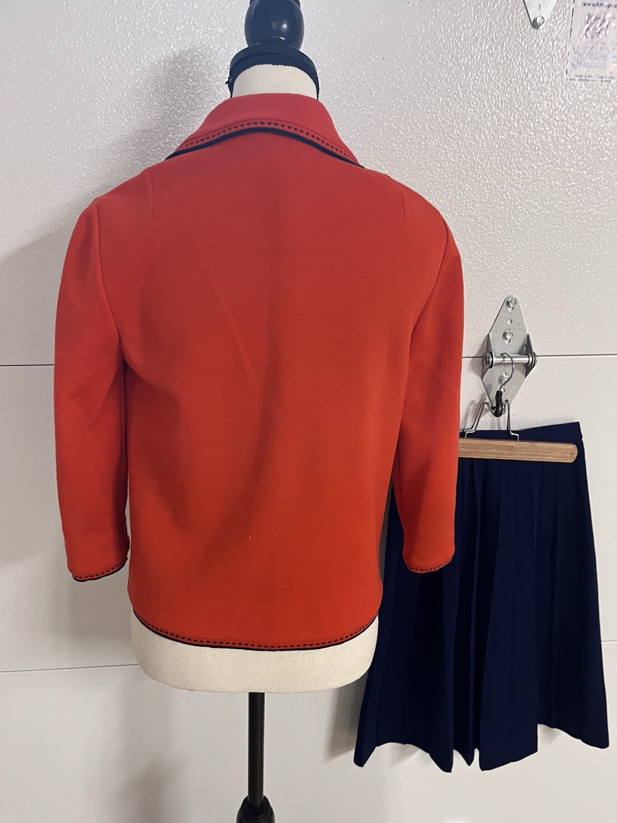 Vintage 1960’s Wool Butte Knit Skirt Suit Size 10, Red and Navy, Blazer, Skirt+