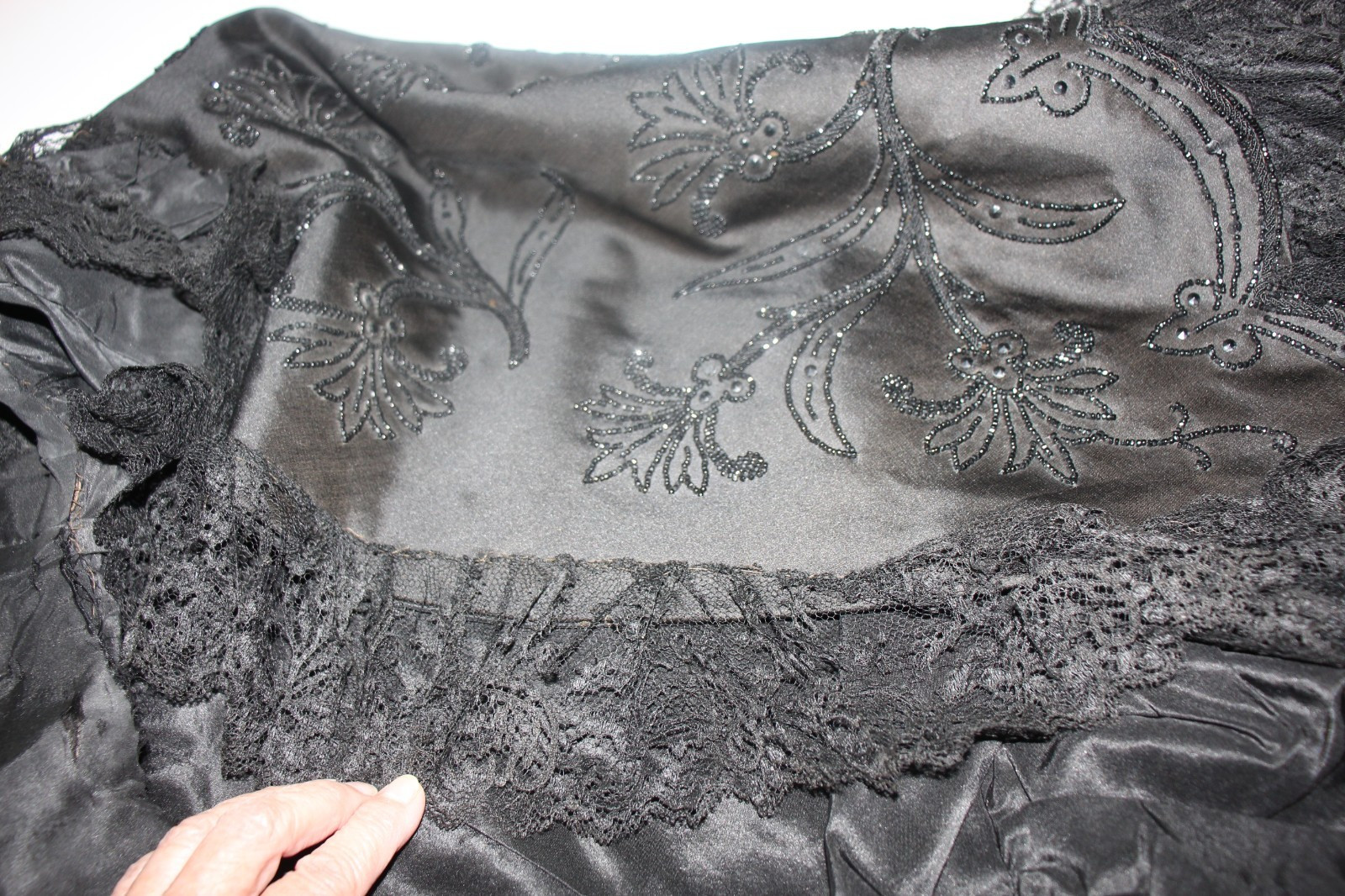 Antique Edwardian Victorian Black Mourning Cape Exquisite Design Lace Beads