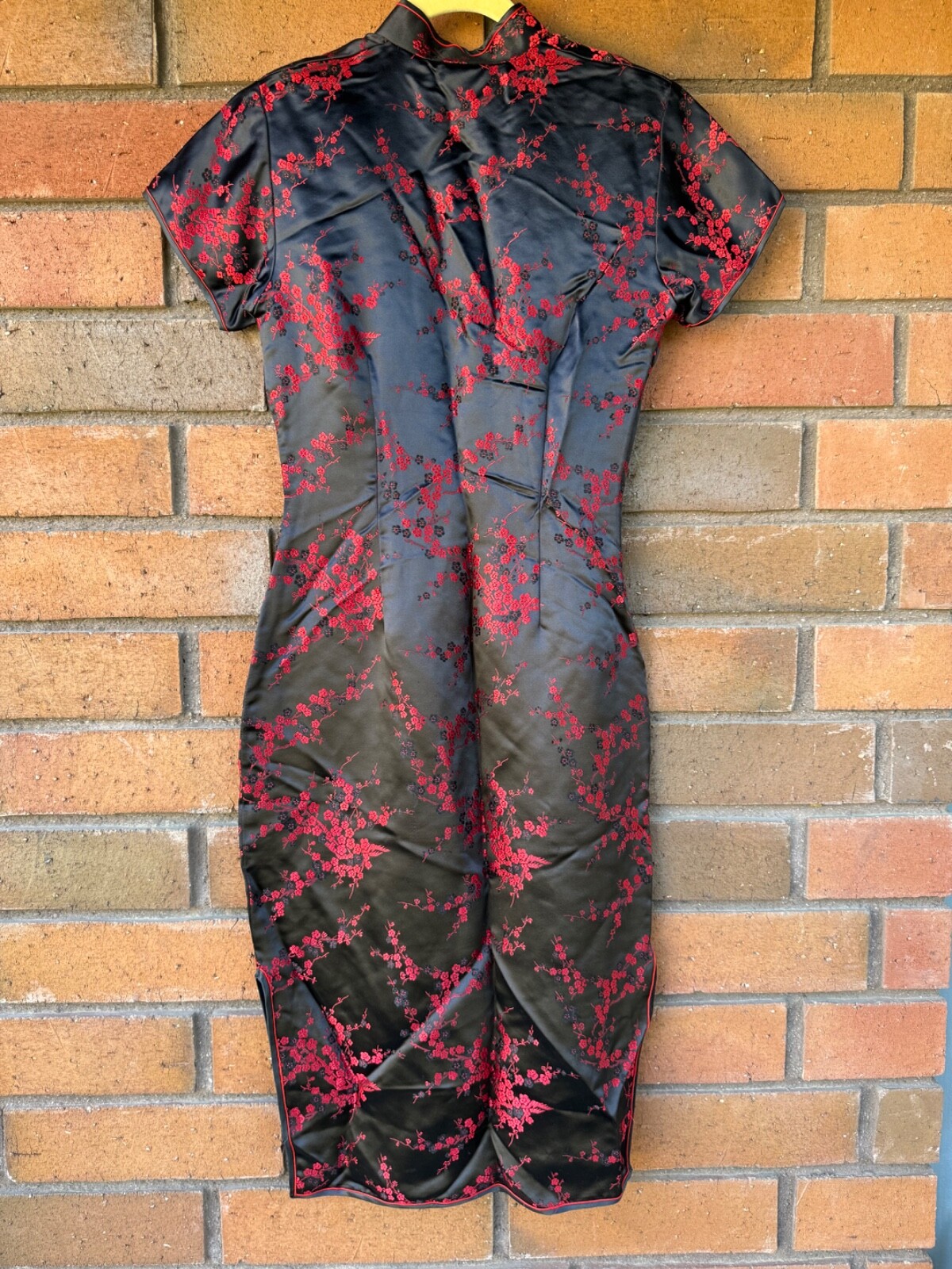 Vintage Traditional Cocktail Dress 1970s Asian | Black and Red | Size 36 Small