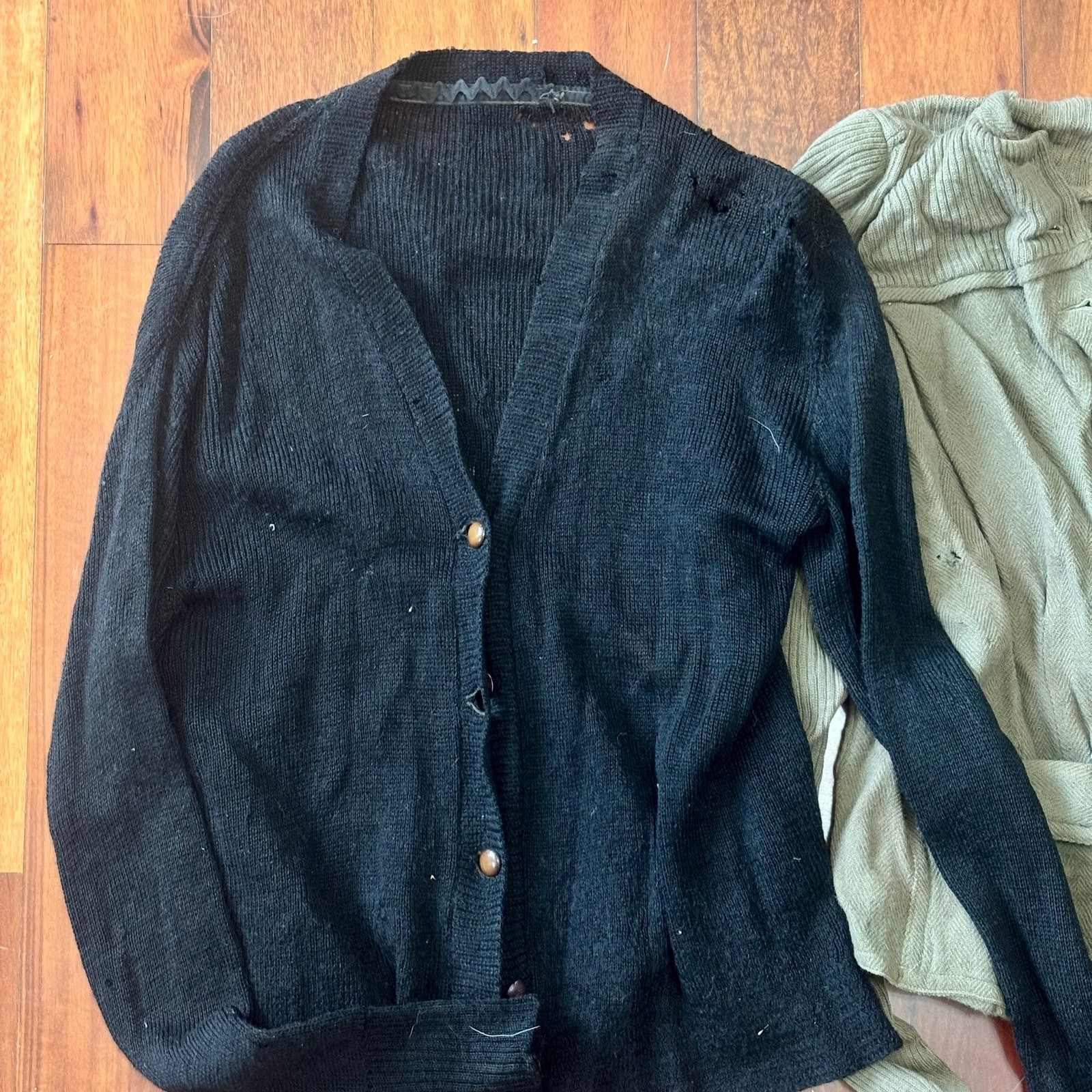 Vintage 1940s Wool Sweater Lot Black Green Wounded Bird As Is Repair Project