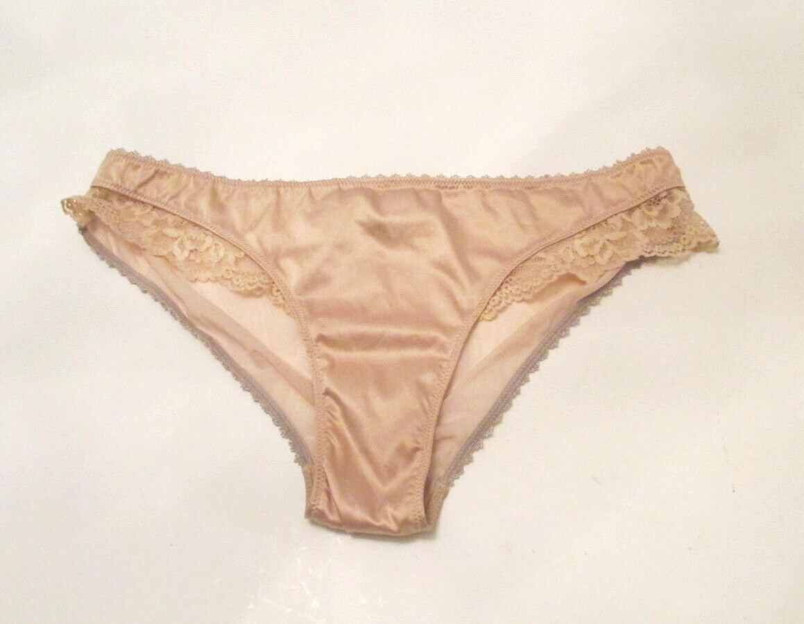 Gilligan & O’Malley Second Skin Satin Sheer Mesh Lace Accent Bikini Panties L