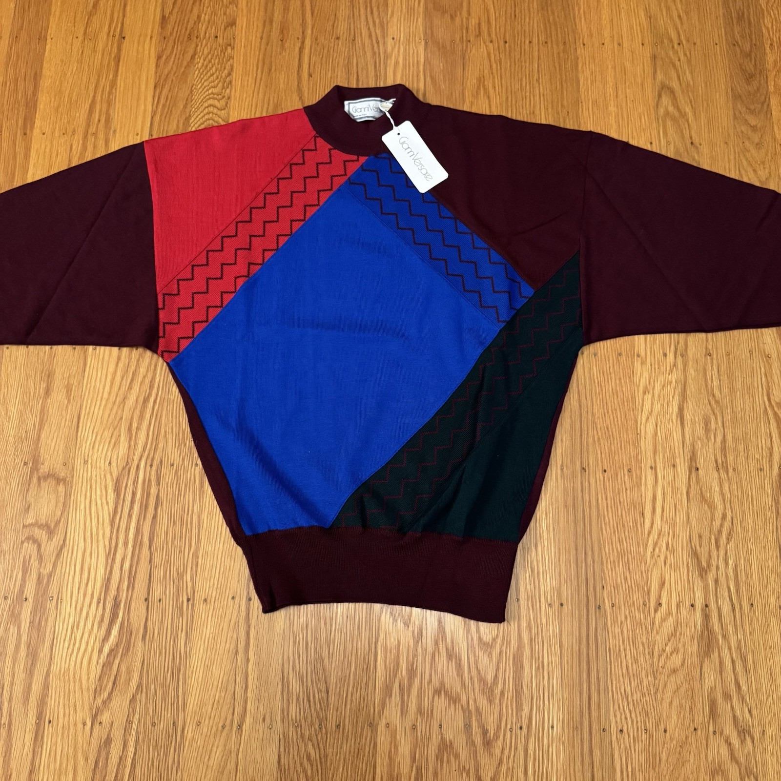 Vintage 80s NWT Gianni Versace Deadstock Colorful Wool Sweater IT 44 Sz M