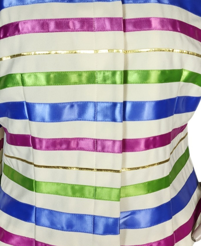Vintage Satin Jewel Tone Metallic Ribbon Striped Blouse Jacket Maggy London