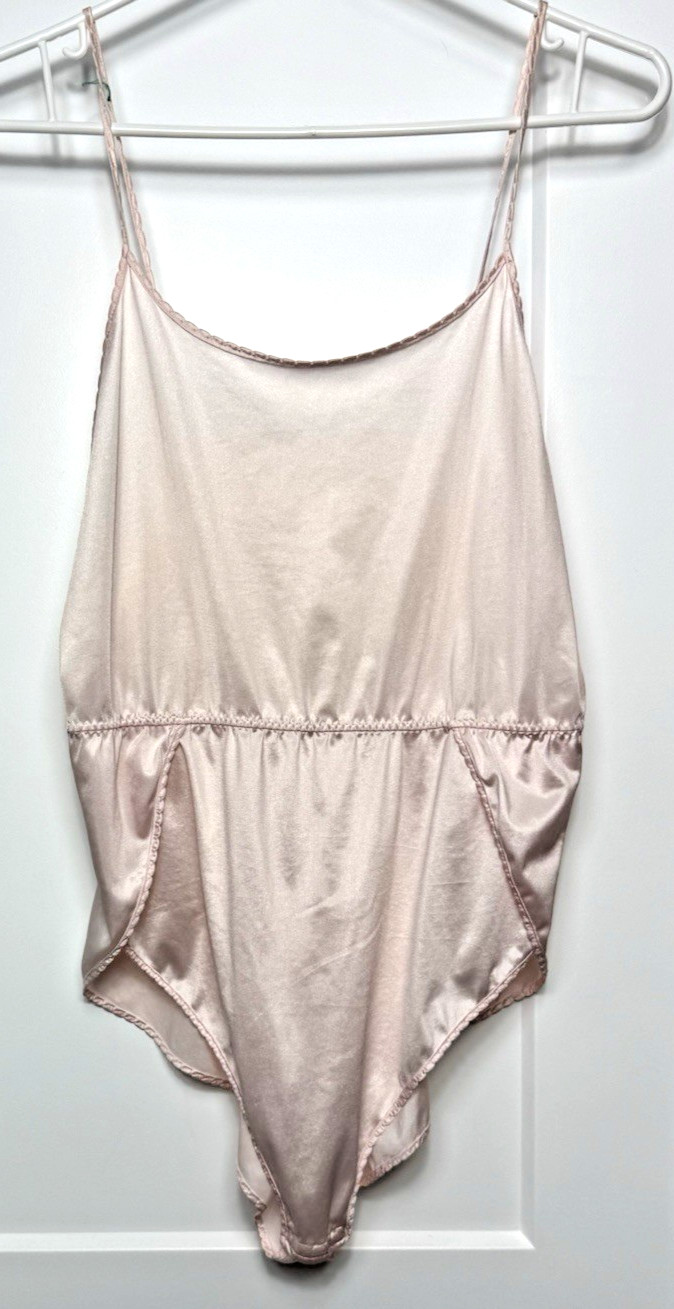 Vintage Pale Pink Women’s Medium Satin Teddy Bodysuit All In One Lingerie