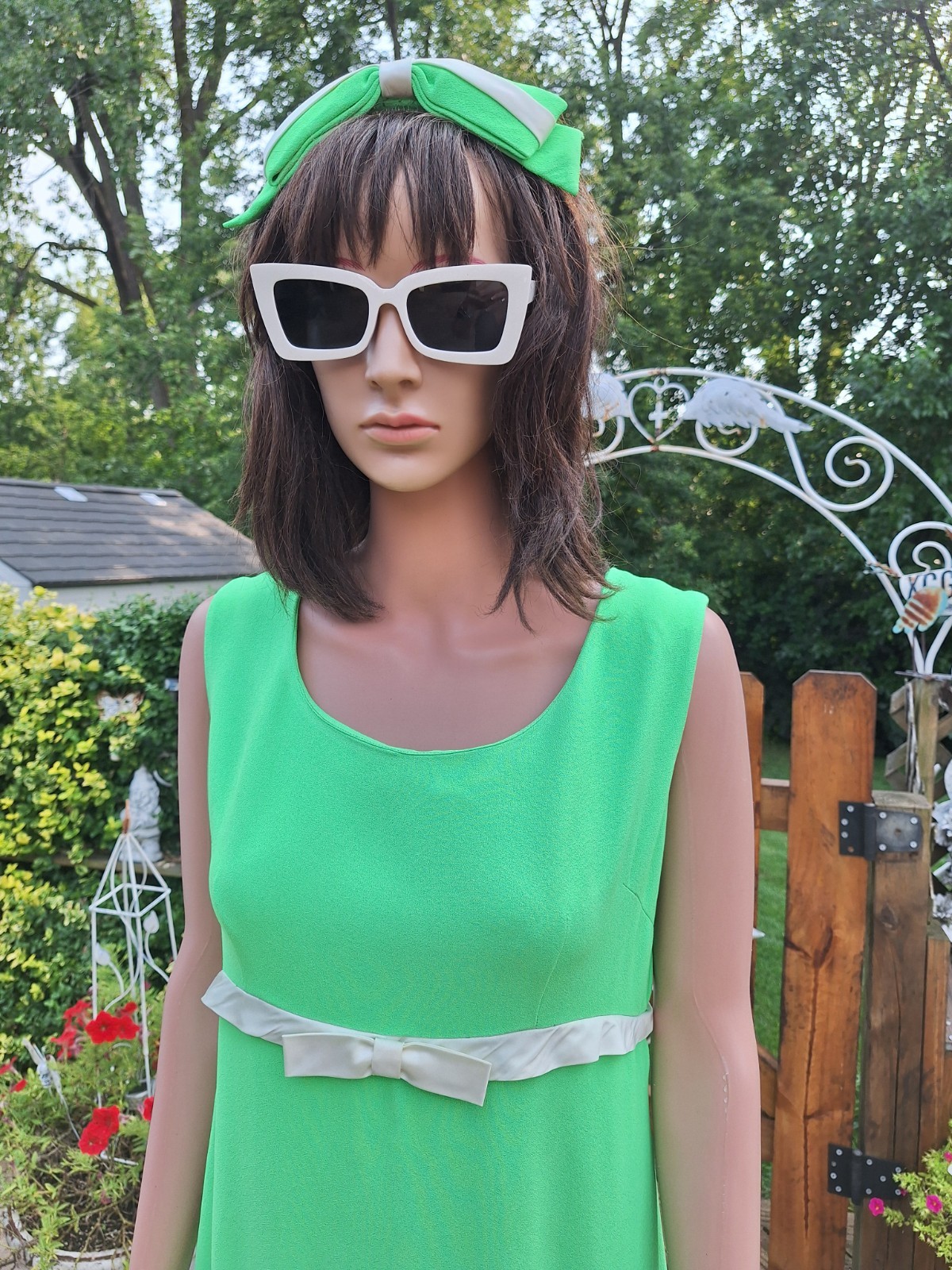 True VTG Mid-century Mod 1960s Crepe Empire Waist Bridesmaid Maxi Dress M/L Bow