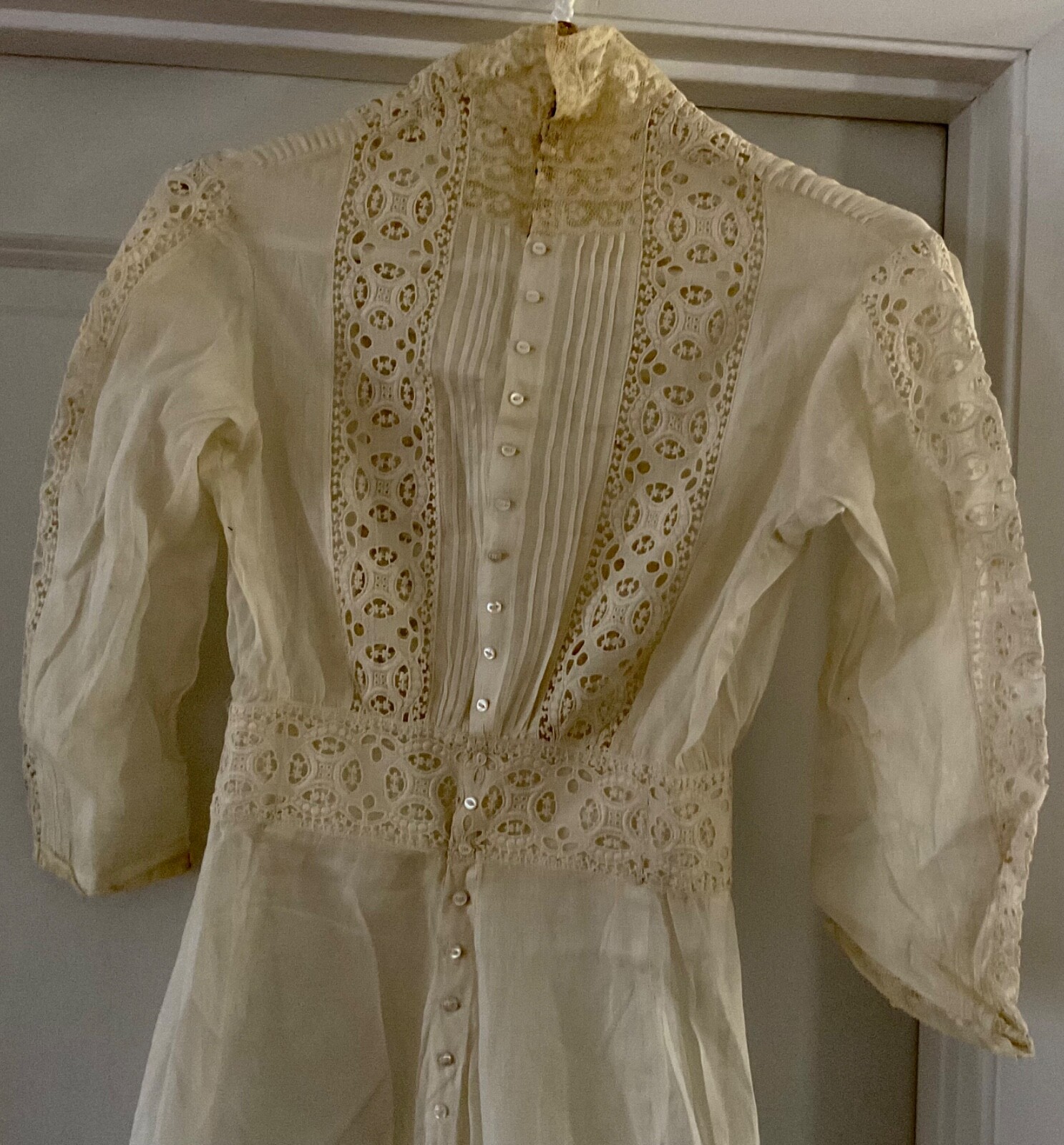 VICTORIAN EDWARDIAN SUMMER GARDEN COTTON LACE TEA WEDDING DRESS EXC XS