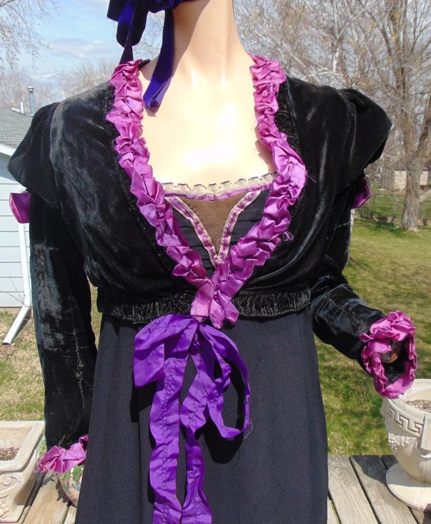 VTG Regency Era Dress Juliet Sleeve Jacket & Velvet bonnet