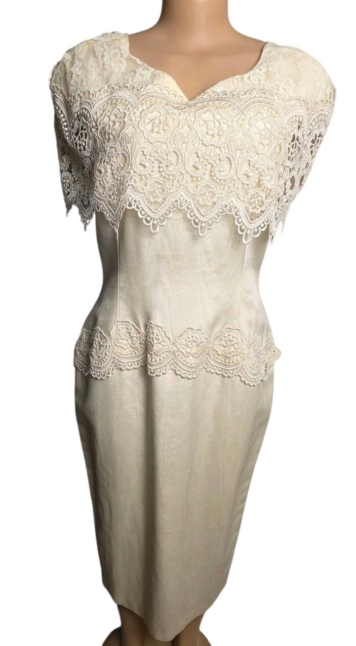 Vtg 80s Cachet by Bari Protas Formal Fitted Column Dress Women 13/14 Dallas Glam